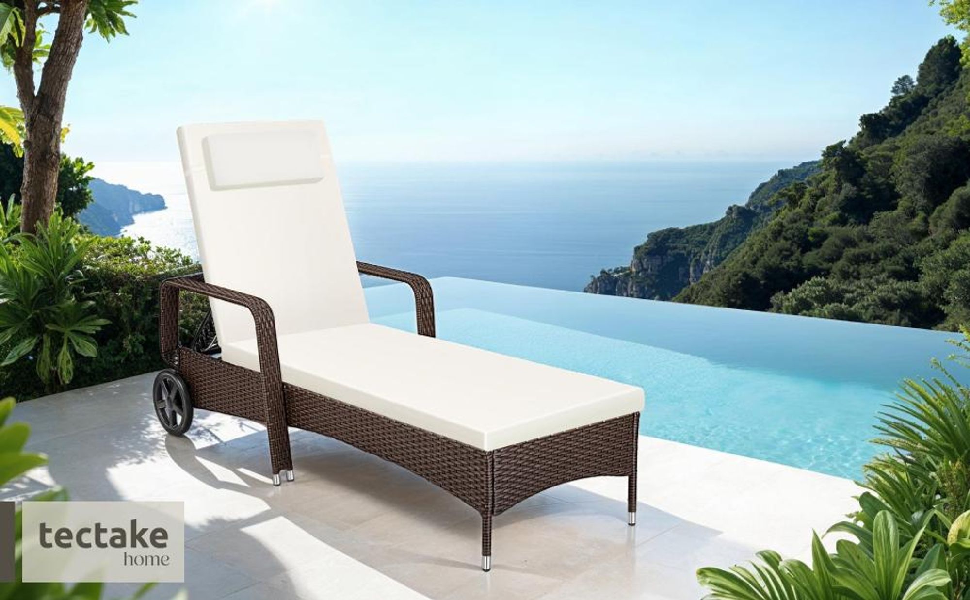 tectake® Rattan Sonnenliege 200 x 70 x 33 cm