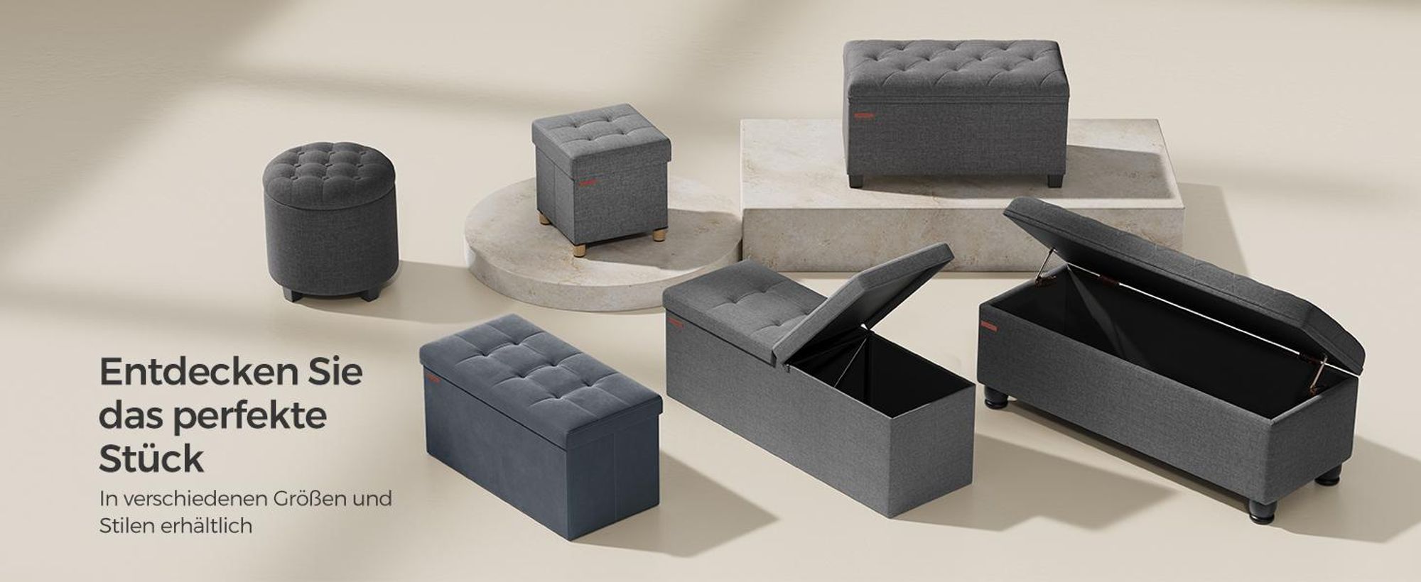 SONGMICS Sitzbank mit 2 extra Aufbewahrungsboxen, klappbar, 38 x 76 x 38 cm, bis 300 kg belastbar, schiefergrau