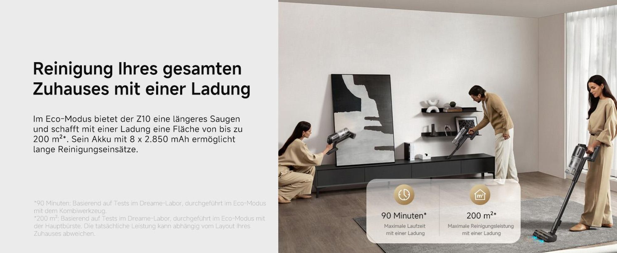Dreame Z10 Akku-Stabstaubsauger,210AW,90min,H14-HEPA,99,99% Reinigungsrate,Staubsicht-Tech,Auto-Erkennung&Saugkraft-Anpassung,0-Tangle Handstaubsauger