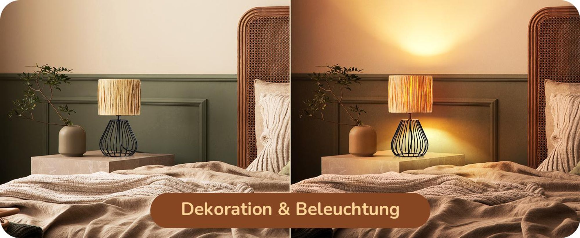 EDISHINE Nachttischlamp Wohnzimmer, Boho Tischlampe mit inkl. 4W LED-Leuchtmittel, Schwarz