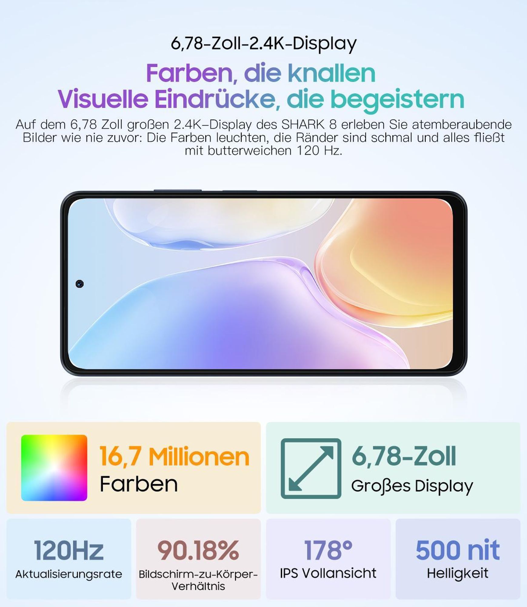 Blackview Shark 8 Smartphone Handy Ohne Vertrag 16GB+256GB 120Hz 2.4K 6.78" FHD+, Helio G99 Android 13 Handy Ohne Vertrag, 64MP+13MP Kamera, 5000mAh