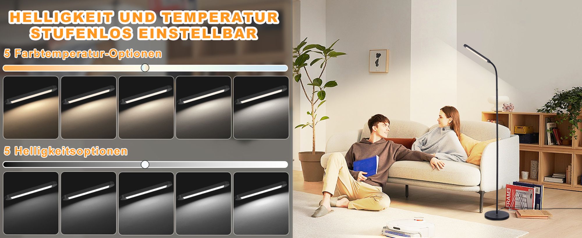 ZMH Stehlampe Wohnzimmer Dimmbar Standleuchte LED Stehleuchte Schwarz 3000K-6000K Standlicht 11W 360° Drehbar Leselampe Touch Control Timer bodenlampe mit Fernbedienung für Schlafzimmer Büro