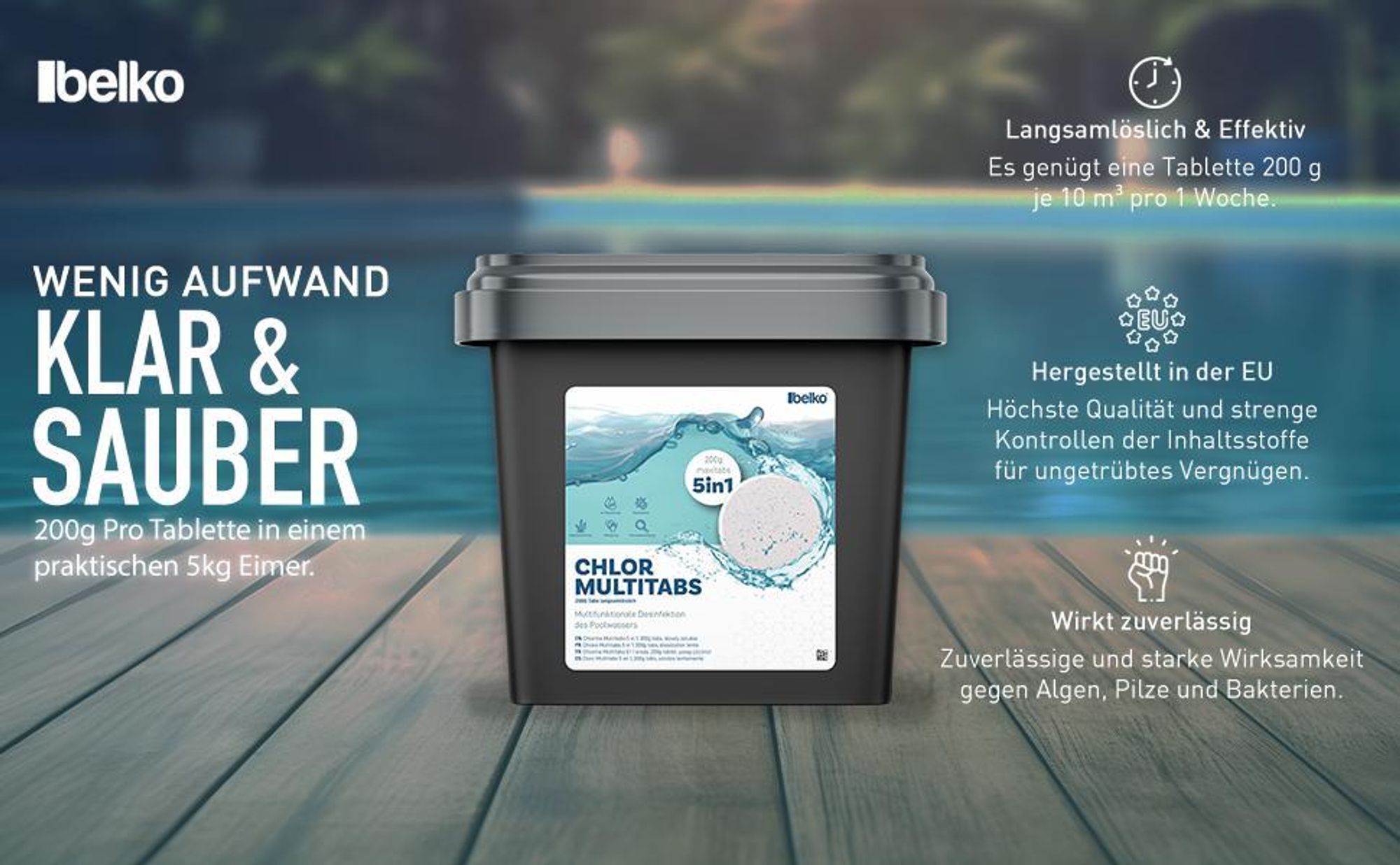 5 kg Multitabs 200G 5in1 Chlortabletten Multifunktion Tabs Chlor für Pool