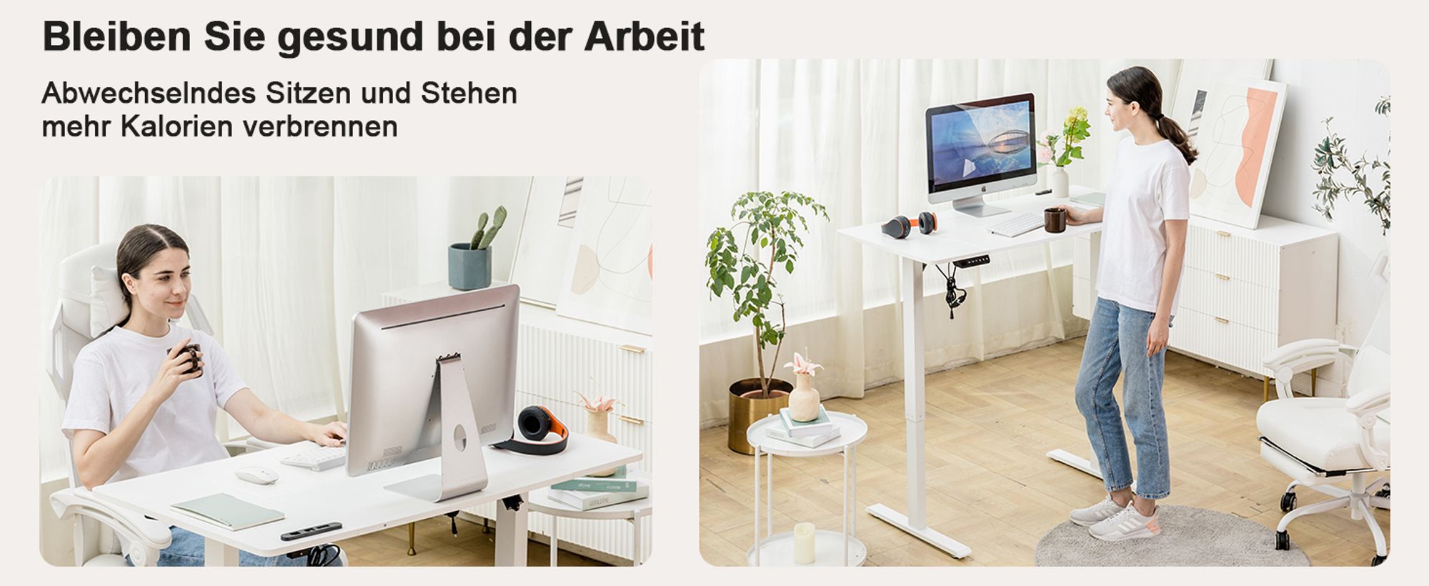 COMHOMA Schreibtisch Höhenverstellbarer Computertisch elektrisch, stufenlos, mit Steckdose und Haken