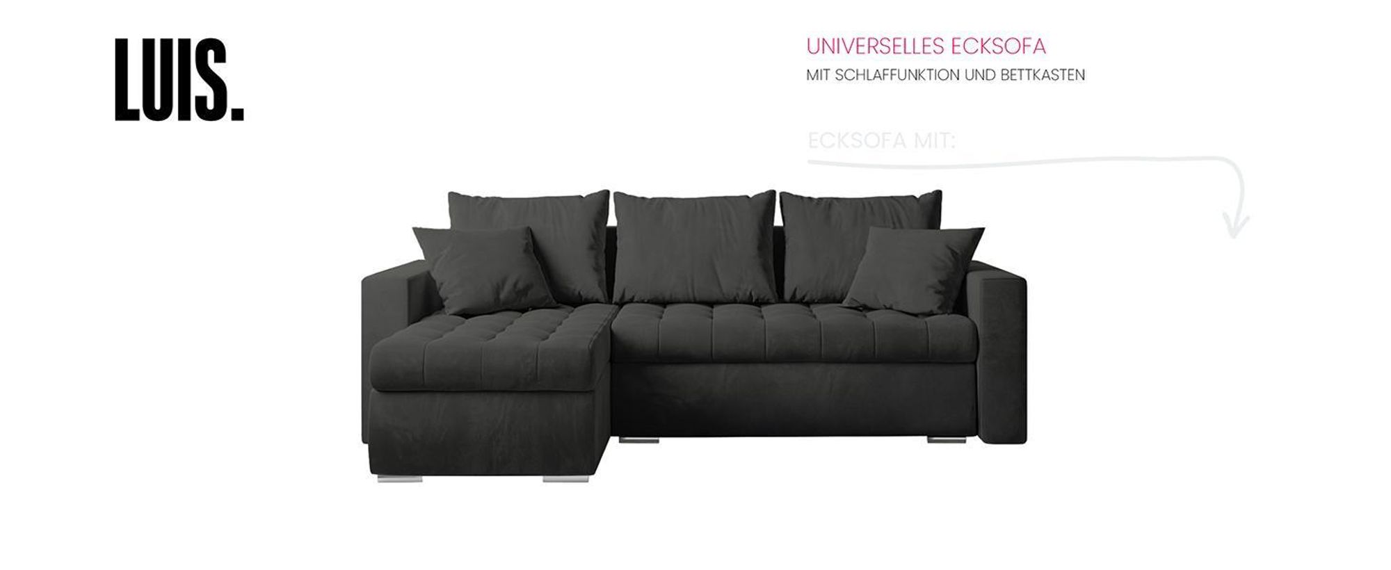BroMARKT Ecksofa LUIS Schlaffunktion Bettkasten L-Form 238x148x88cm Dunkelgrün