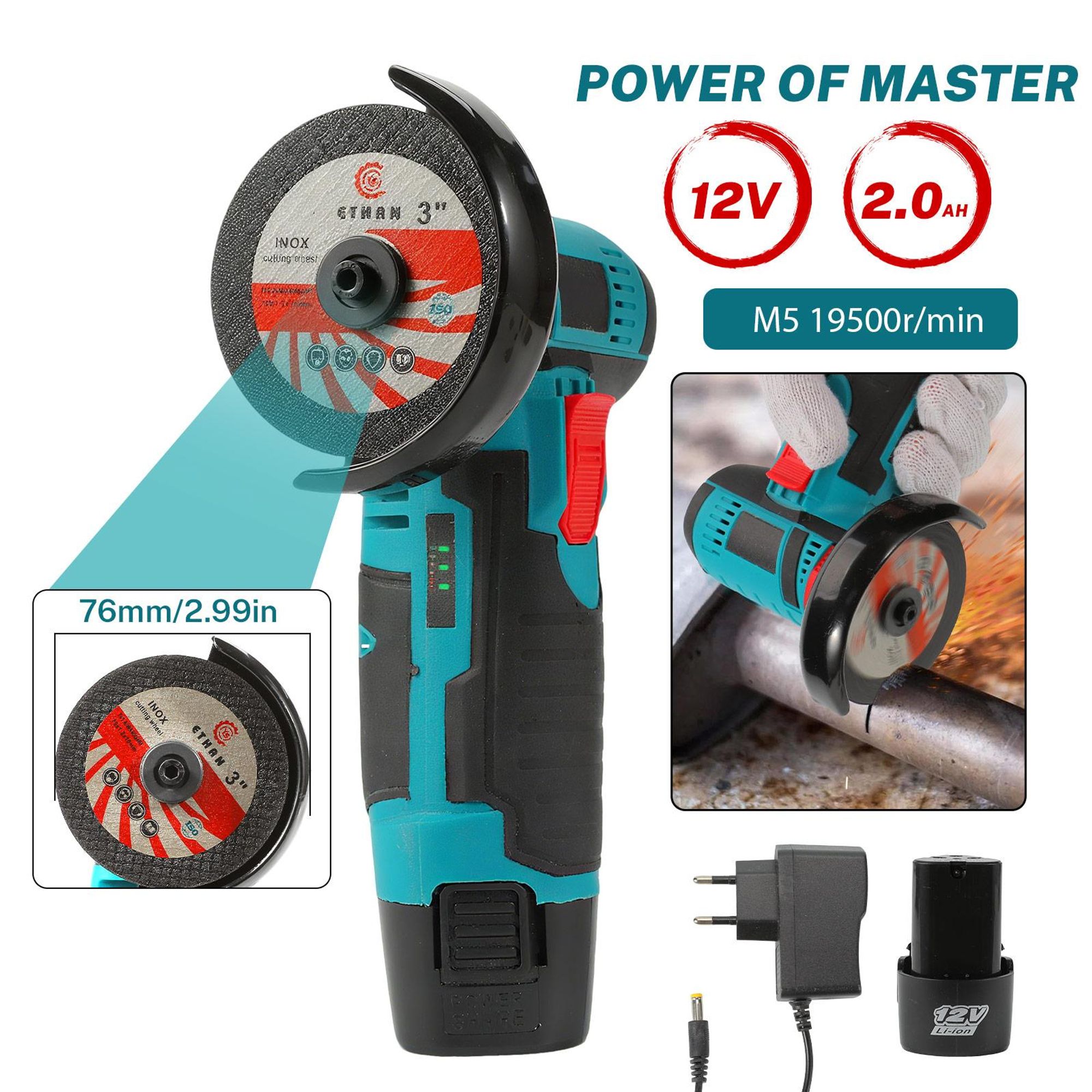 19500rpm 12V Mini szlifierka kątowa Szlifierka bezprzewodowa Akumulator litowy Szlifierka do ładowania Cushing Power Tools