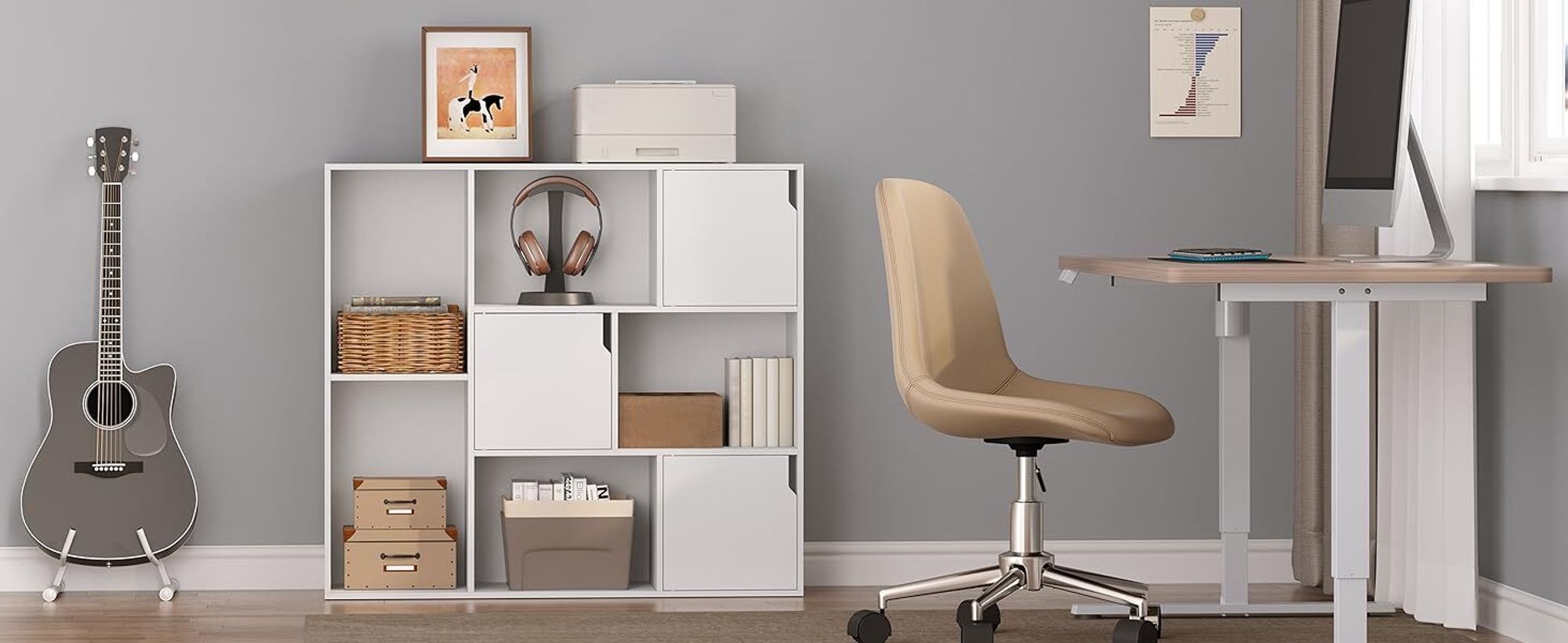 WOLTU Bücherregal mit 8 Fächern, 3 Türen, Aufbewahrungsregal, 106x96x30 cm, Weiß