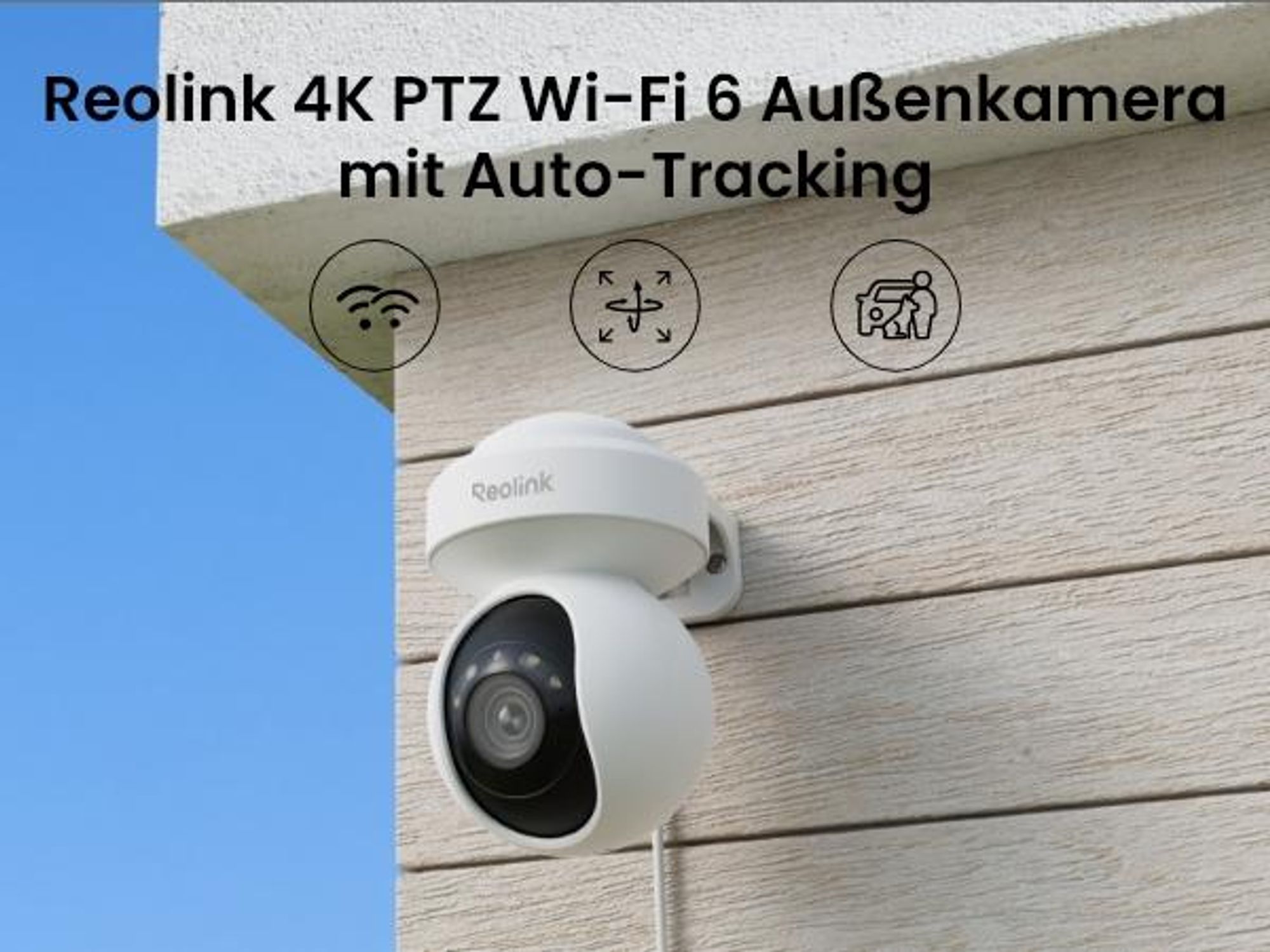 Reolink E1 Outdoor Pro, 4K 8MP PTZ WiFi 6 Überwachungskamera, Auto-Tracking, Farbnachtsicht, Personen\Fahrzeug\Tiererkennung, 3X optischem Zoom