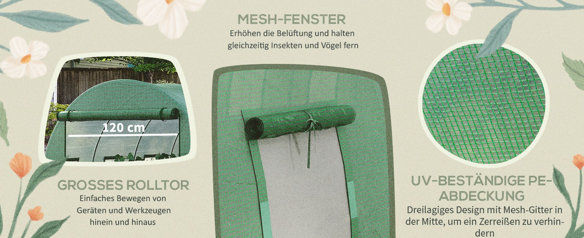 Outsunny Polyethylenfolie 3x2x2m Ersatzfolie mit 6 Fenster für Folientunnel