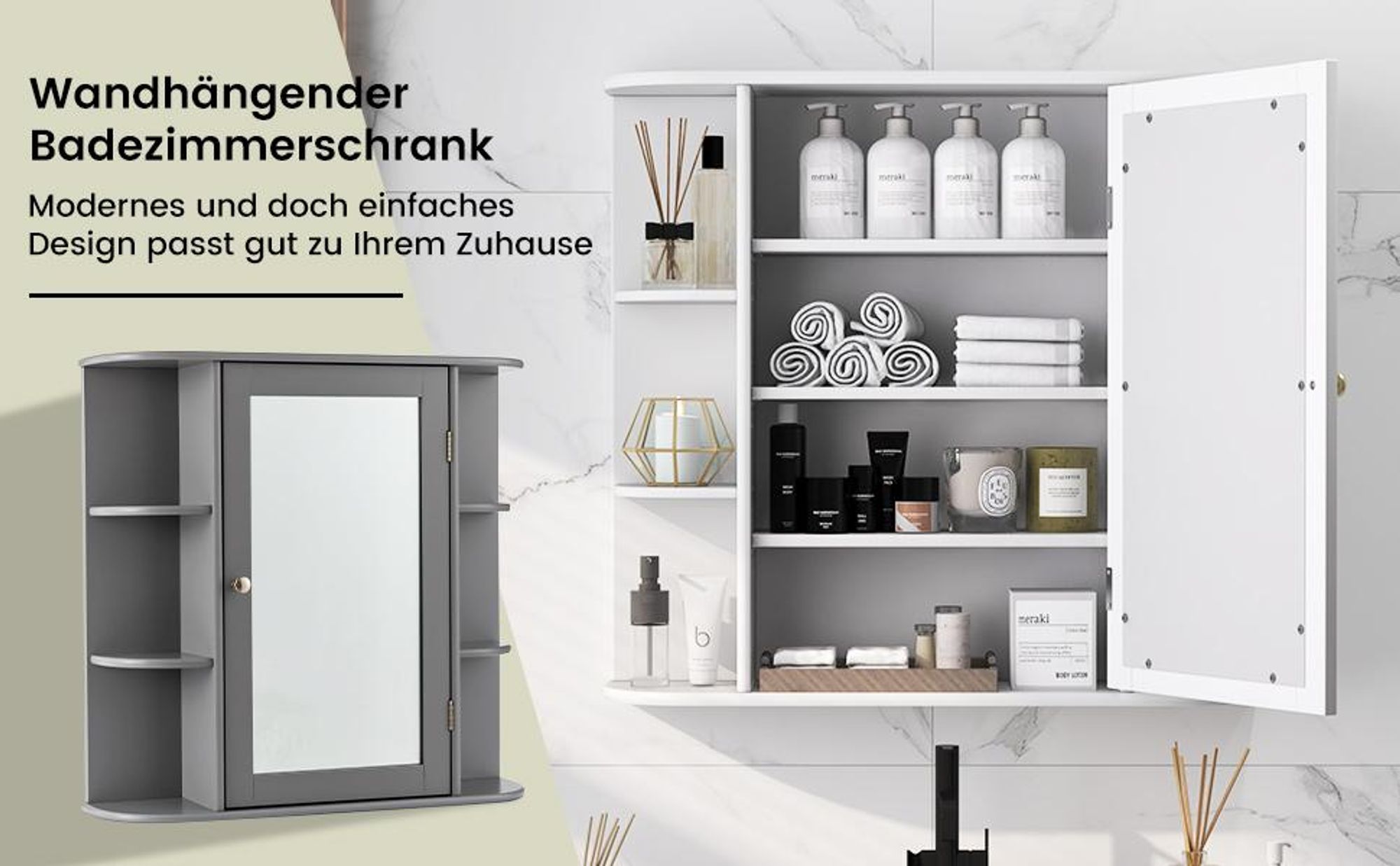 COSTWAY Spiegelschrank Badschrank Haengeschrank Wandschrank Badezimmerschrank Badregal Badmoebel