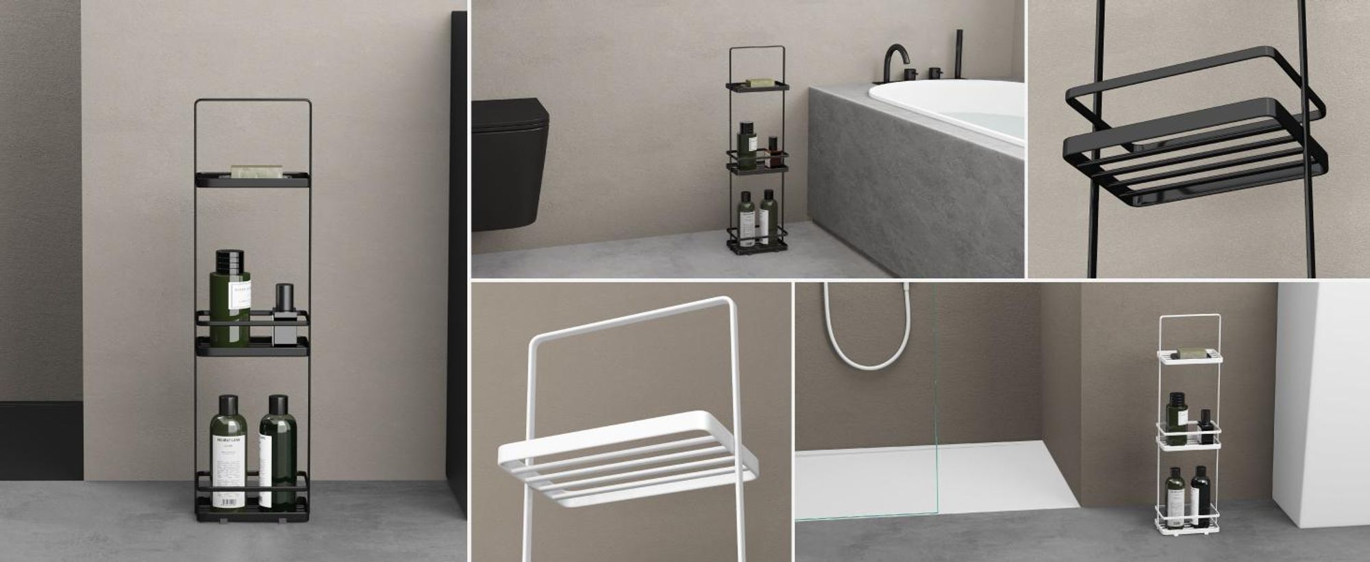 doporro Duschablage ohne Bohren 3 Ebenen Badregal Stehend Badezimmerregal Duschregal Schmales aus Metall für Badezimmer und Toilette Schwarz Reglo-02