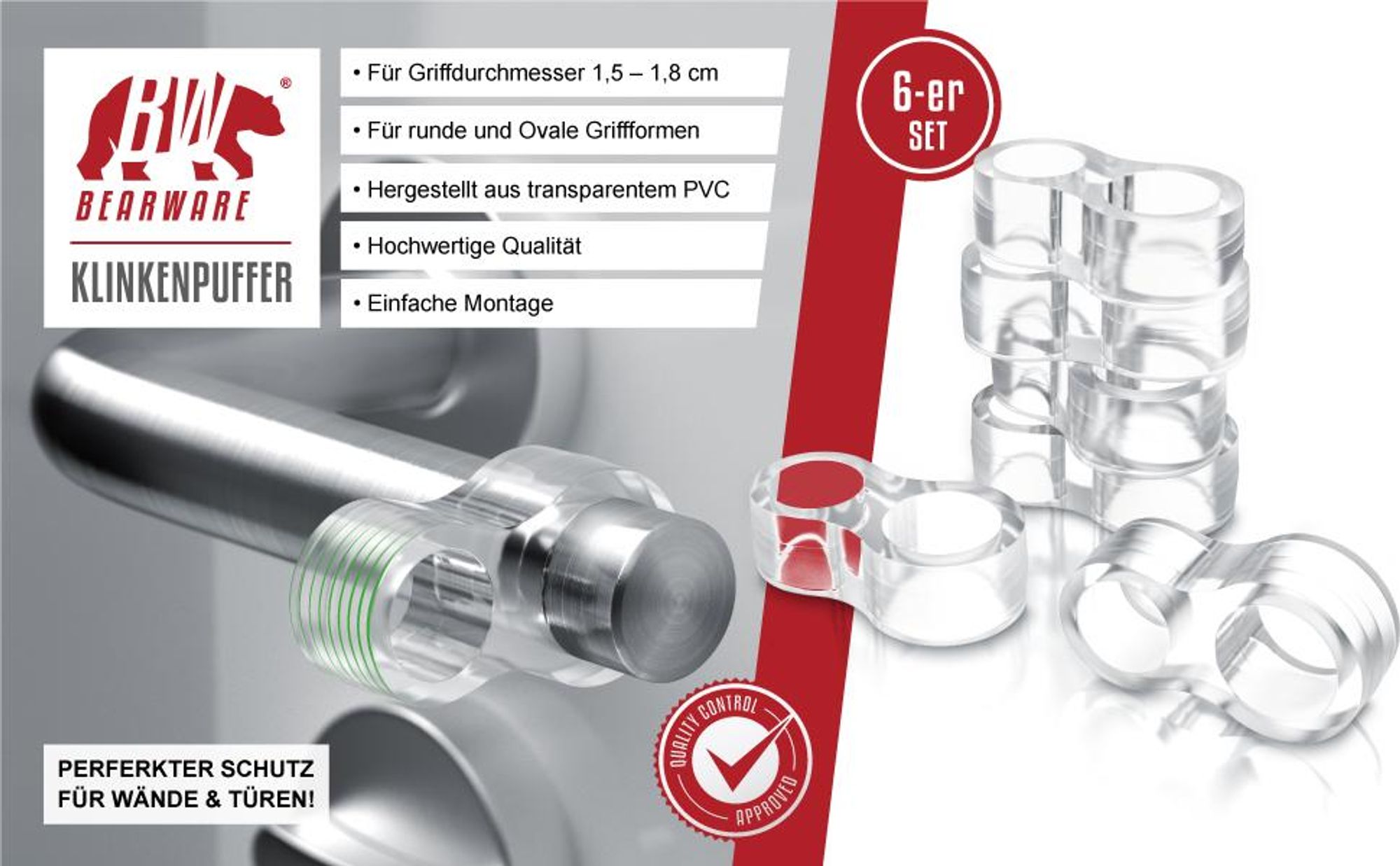 BEARWARE Türklinkenpuffer Twin 6er Set Türgriffpuffer, Türstopper, Stoßfänger 25 x 45 mm