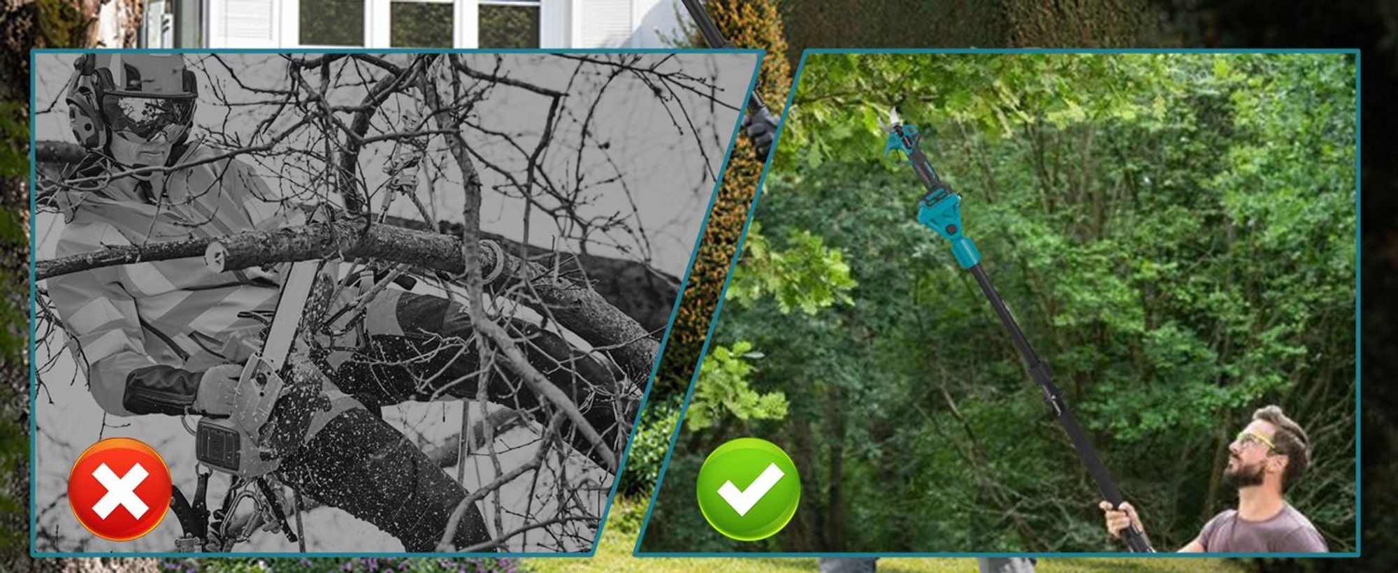 Akku-Hochentaster 3-in-1 Bürstenloser Elektro Teleskop Hochentaster Astsäge Gartenschere mit 2× Akku, 2m Stangenlänge, Kompakte Hochentaster zum Baum-