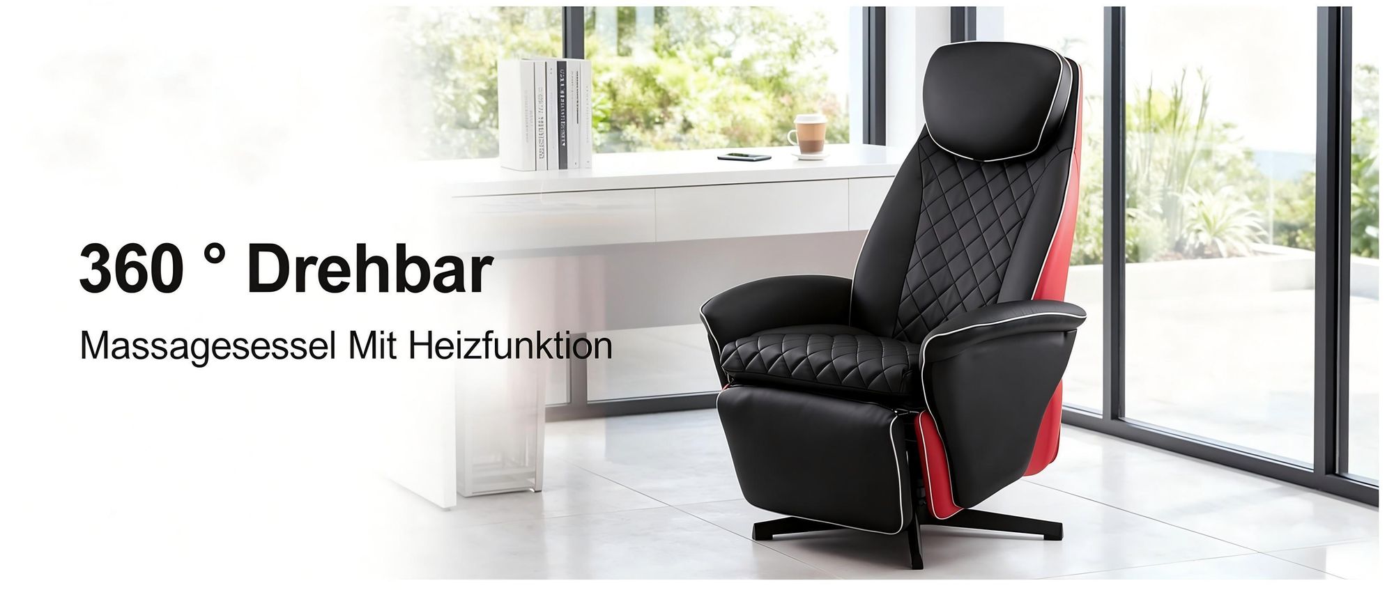 360° drehbar Relaxsessel elektrisch, Massagesessel mit Heizfunktion Verstellbar Fernsehsessel TV Sessel Lederoptik Hellbraun