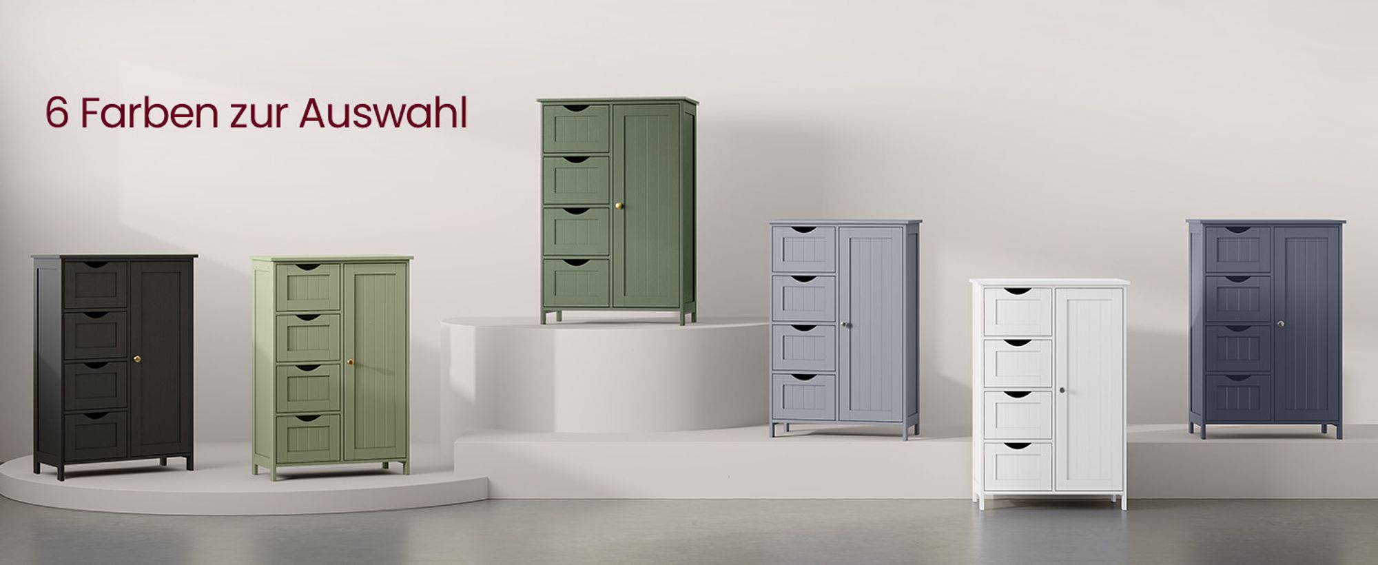 VASAGLE Badezimmerschrank, schmaler Badschrank, Beistellschrank, Kommode, mit 4 Schubladen, Schranktür, verstellbare Ablage