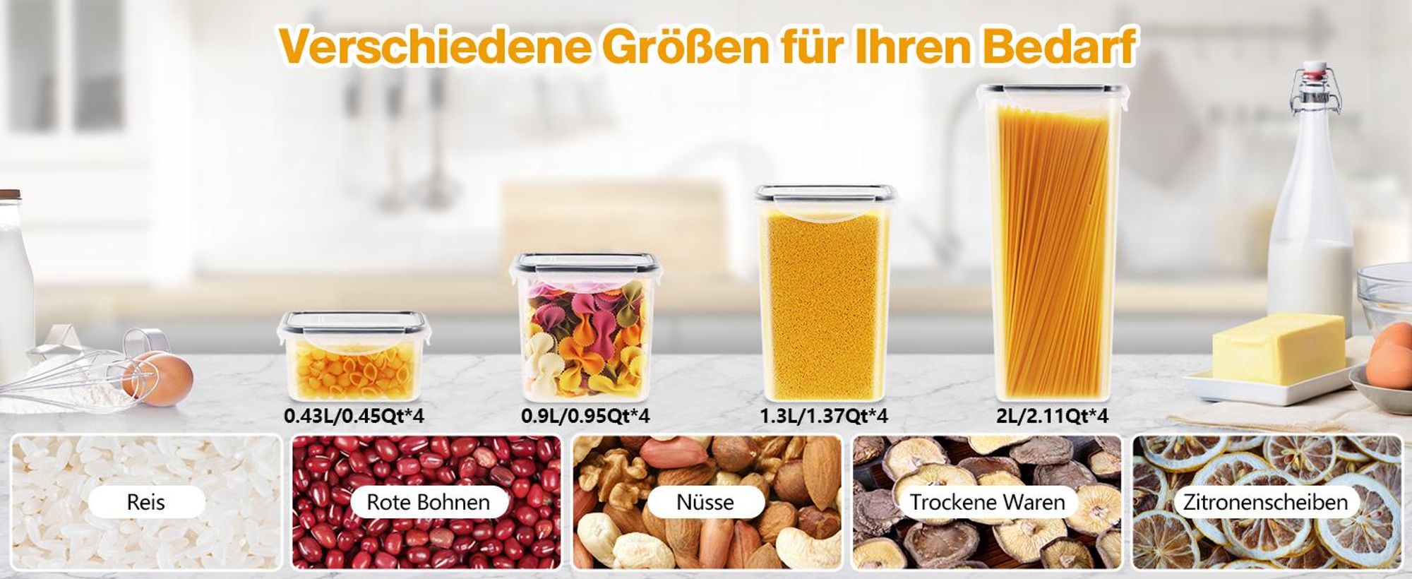 YASHE 16 Stück Vorratsdosen mit Deckel, Luftdicht Vorratsdosen Set, Kunststoff B