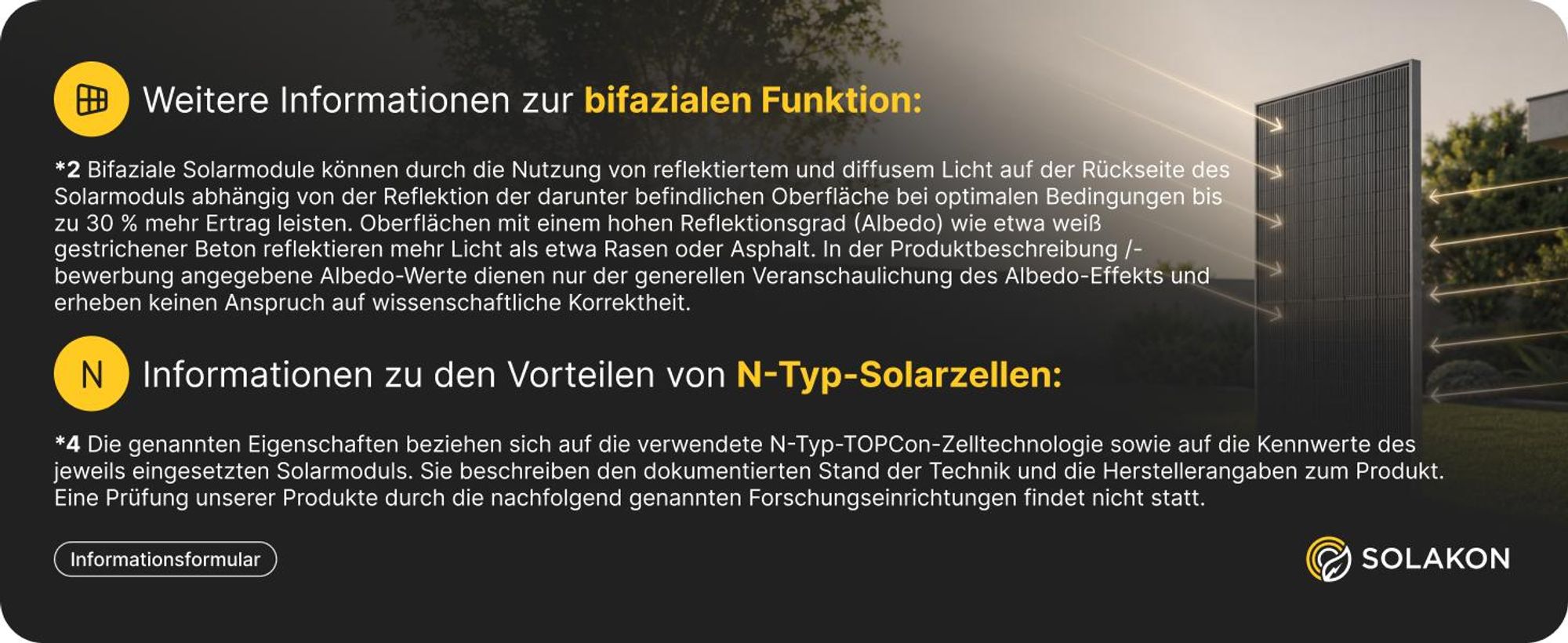 Solakon® Solarpanel 500W Bifazial Glas-Glas N-Type – Solarmodul Full Black 40V für Balkonkraftwerk / Photovoltaikanlage (4 Stück)