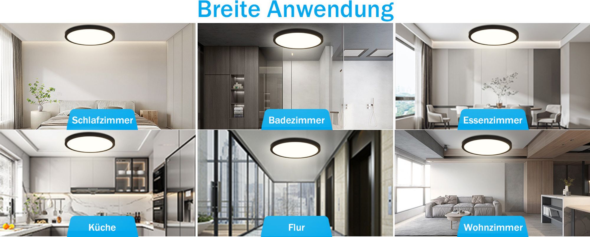 ZMH LED Deckenleuchte Schwarz Flach Deckenlampe 23cm Kaltweiß 18W Deckenbeleuchtung für Schlafzimmer Küche Flur