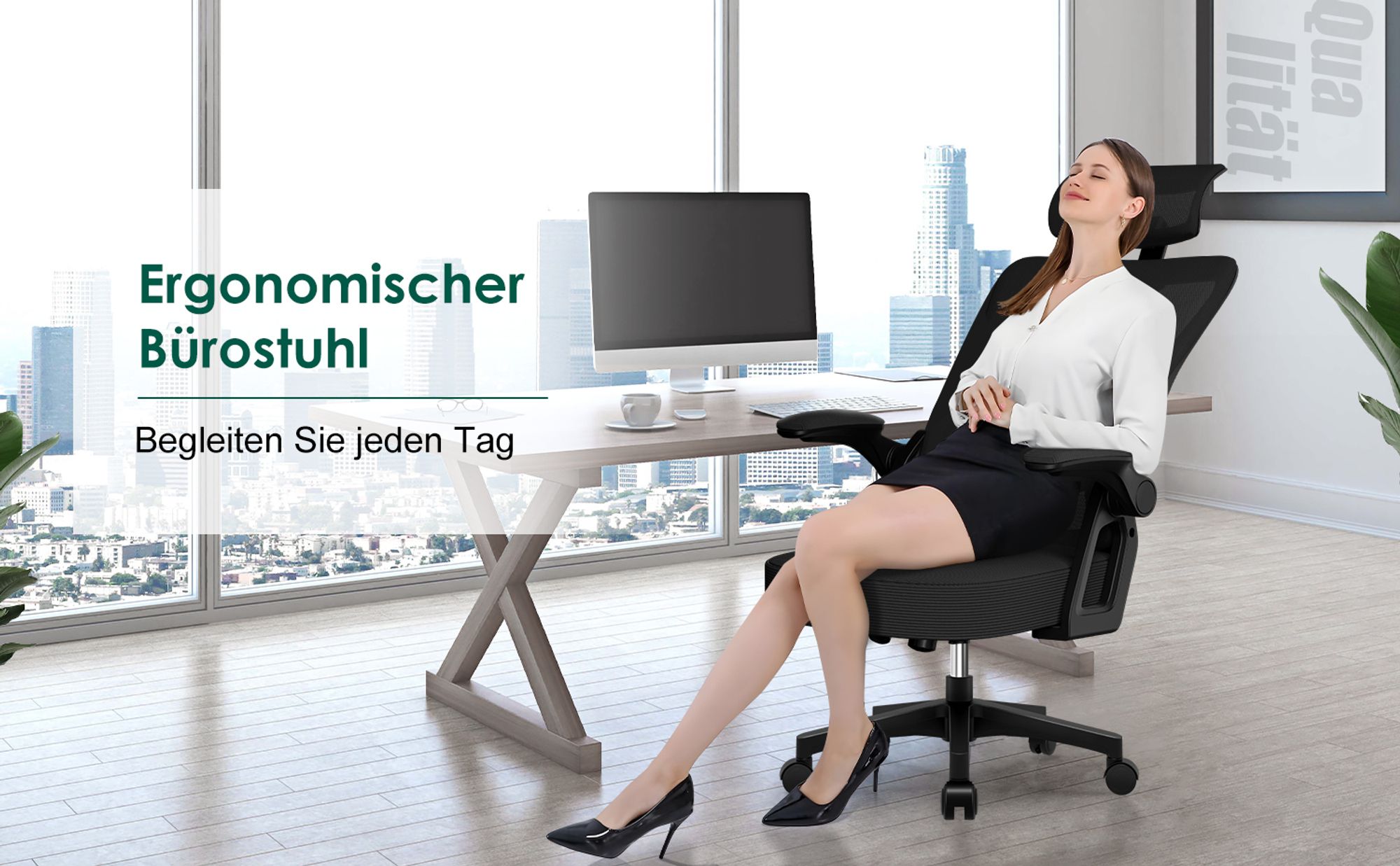 Aiibot Ergonomischer Bürostuhl, Lendenstütze Schreibtischstuhl,mit 3D-Kopfstütze, Große Armlehnen bürostuhl,drehstuhl,chefsessel,Belastbarkeit 150kg