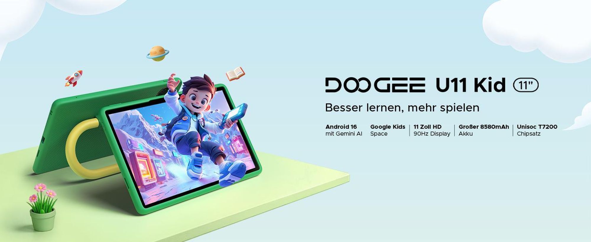 DOOGEE U11Kids 11" Tablet, Android 16,Gemini AI, 24(4+20)GB+128GB/2TB TF, 90Hz,8580mAh,WiFi Tablet für Kind mit Kindgerechte Hülle und Stift