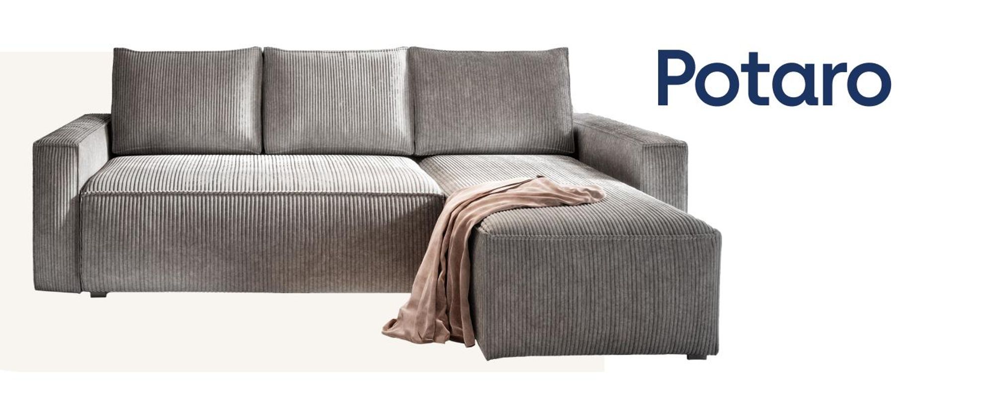 Ecksofa POTARO mit Schlaffunktion und Bettkasten