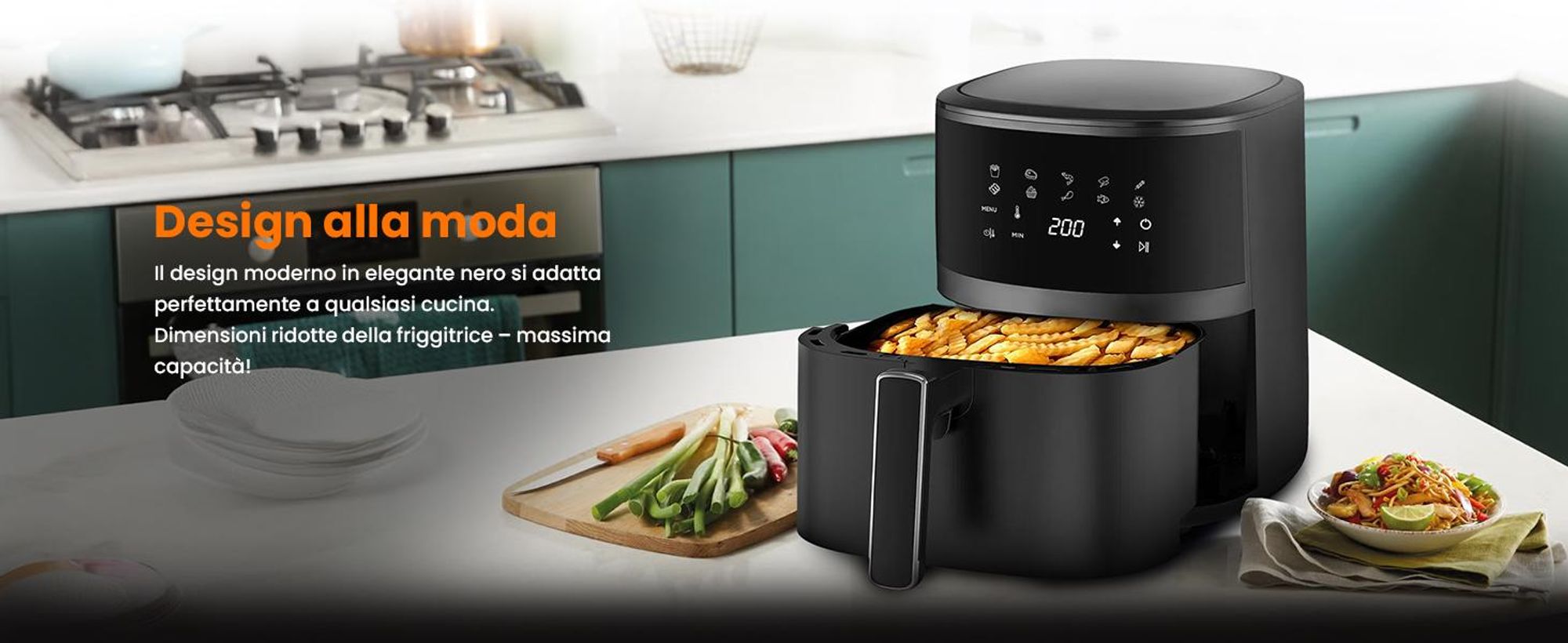 Extralink Air Fryer 4,2 L, friggitrice ad aria, 1300 W, display touch, nera
