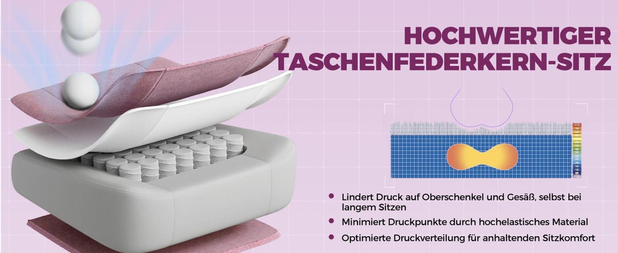 GTPLAYER Gaming Stuhl Ergonomischer Gaming Sessel Schreibtischstuhl Bürostuhl mit Stoffoberfläche Federsitzkissen, Verbindungsarmlehnen, mit Fußstütze