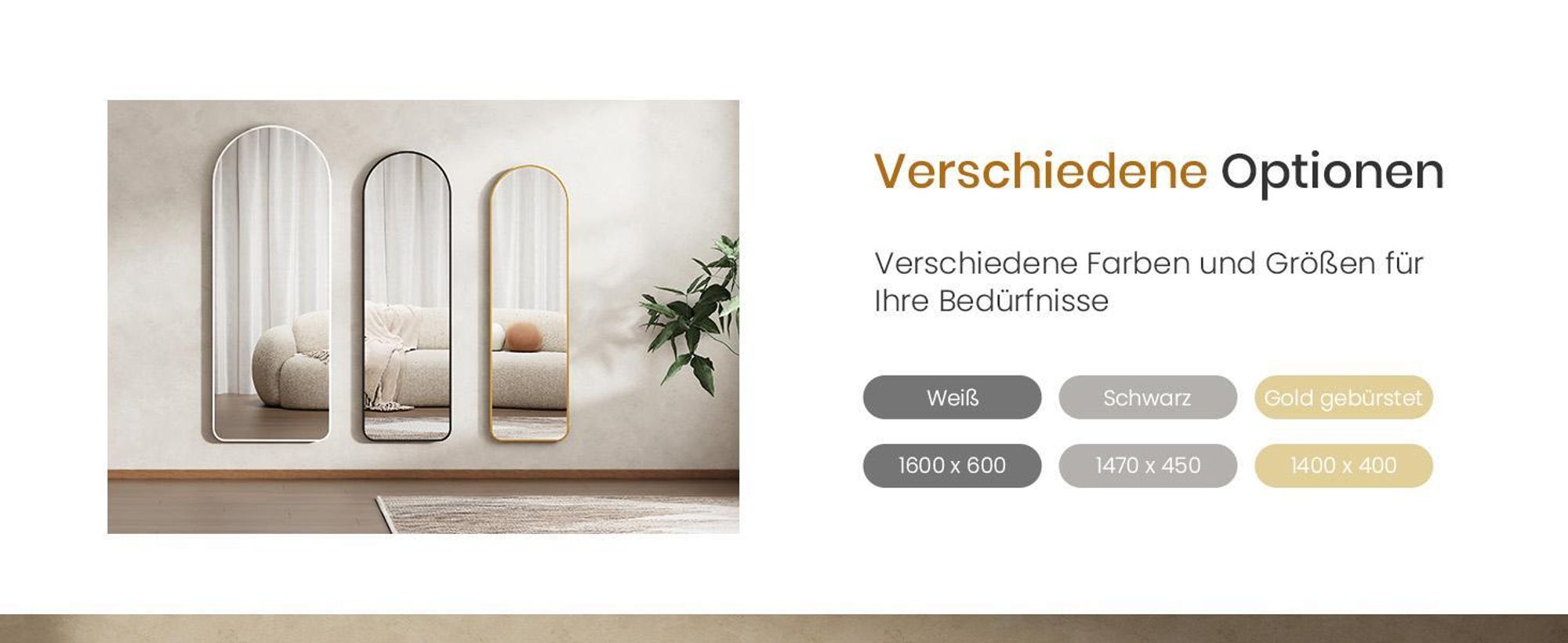 EMKE Standspiegel 160x60cm Ganzkörperspiegel Weiß Aluminium Rahmen Spiegel Gewölbter Ankleidespiegel mit Explosionsgeschützte Fensterfolie