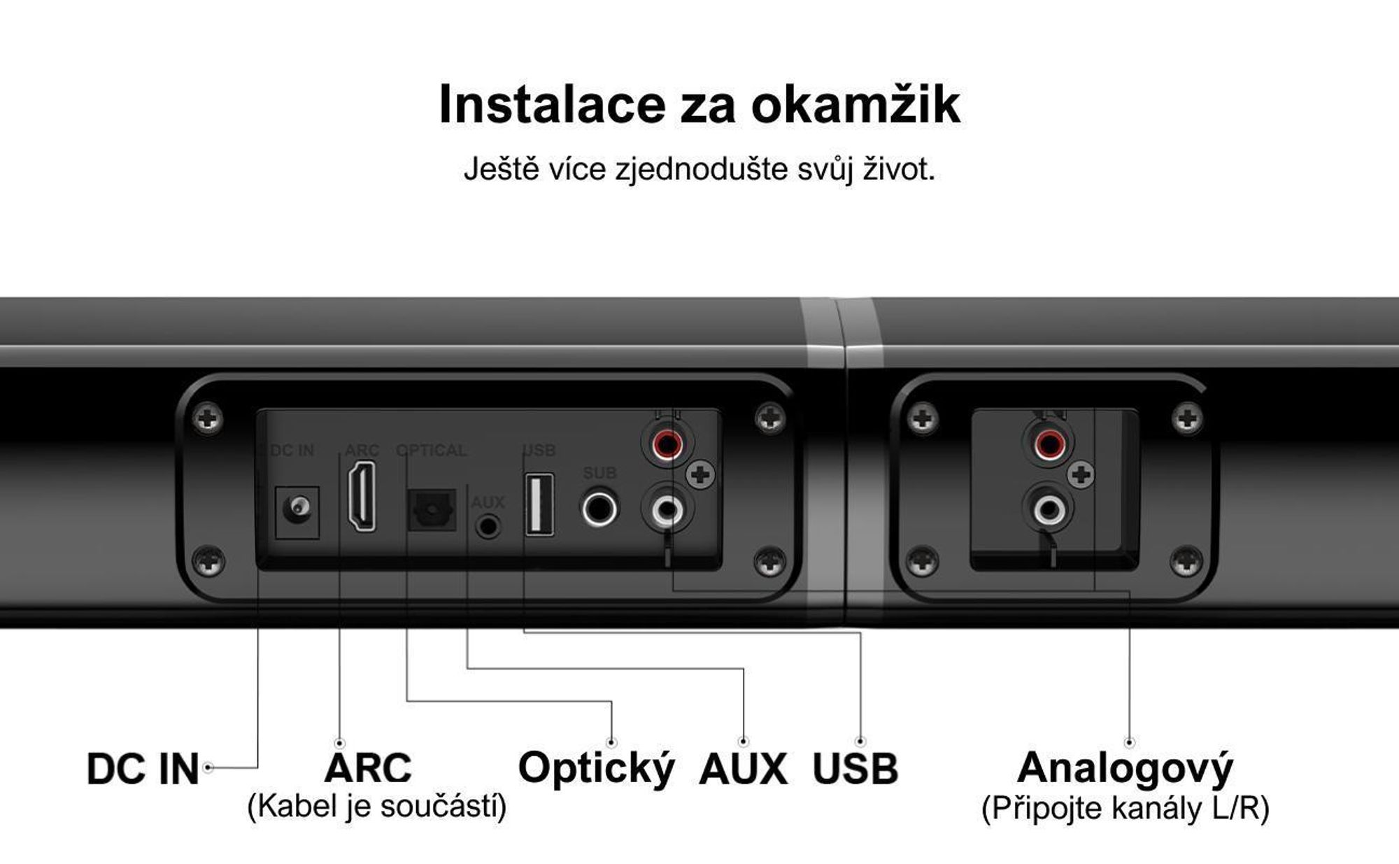 ULTIMEA Soundbar pro televizory, rozdělitelný soundbar 2 v 1, 100 W, Bluetooth® 5.3, televizní reproduktor se 3 režimy ekvalizéru a nastavitelnými basy, ARC/optický vstup/Aux