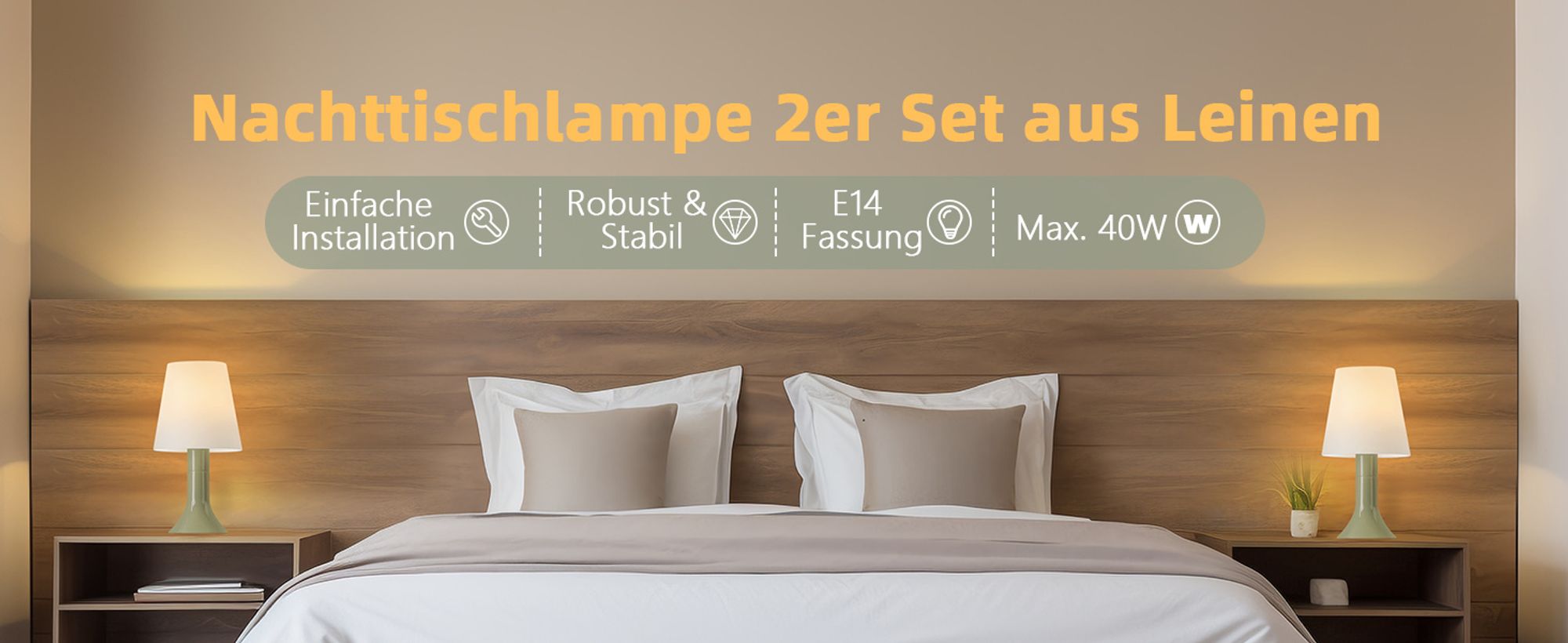 ZMH Tischlampe Wohnzimmer Tischleuchte 2er Set Grün mit Kabel Nachttischlampe E14 Tischlampen Moderne Landhausstil für Esstisch Schlafzimmer