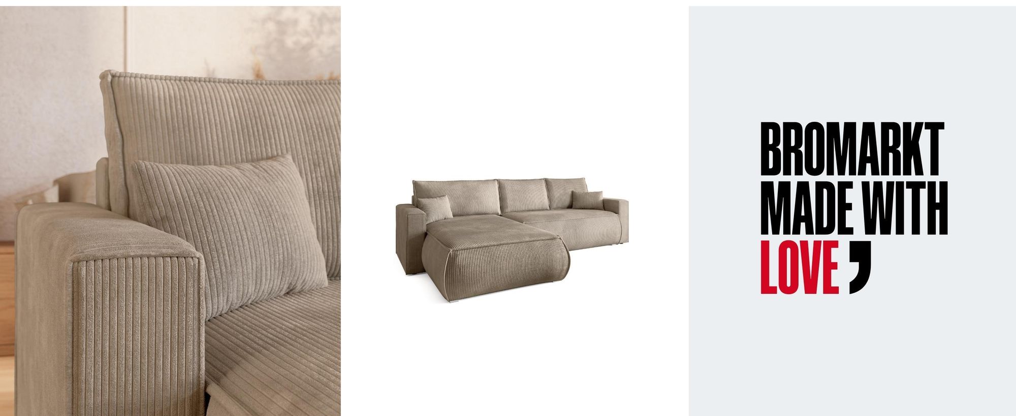 BroMARKT Ecksofa HAVANA Schlaffunktion Bettkasten L-Form 120x236 cm Beige