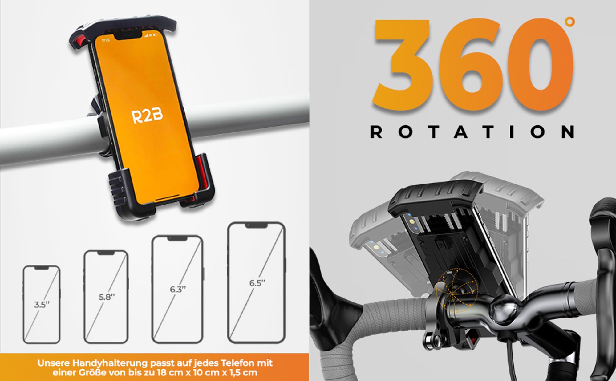 R2B Handy Halterung Fahrrad - Universal fahrrad Handyhalterung, mit Safety Lock, Handyhalter fahrrad für Mountainbikes, Motorräder und Motorroller