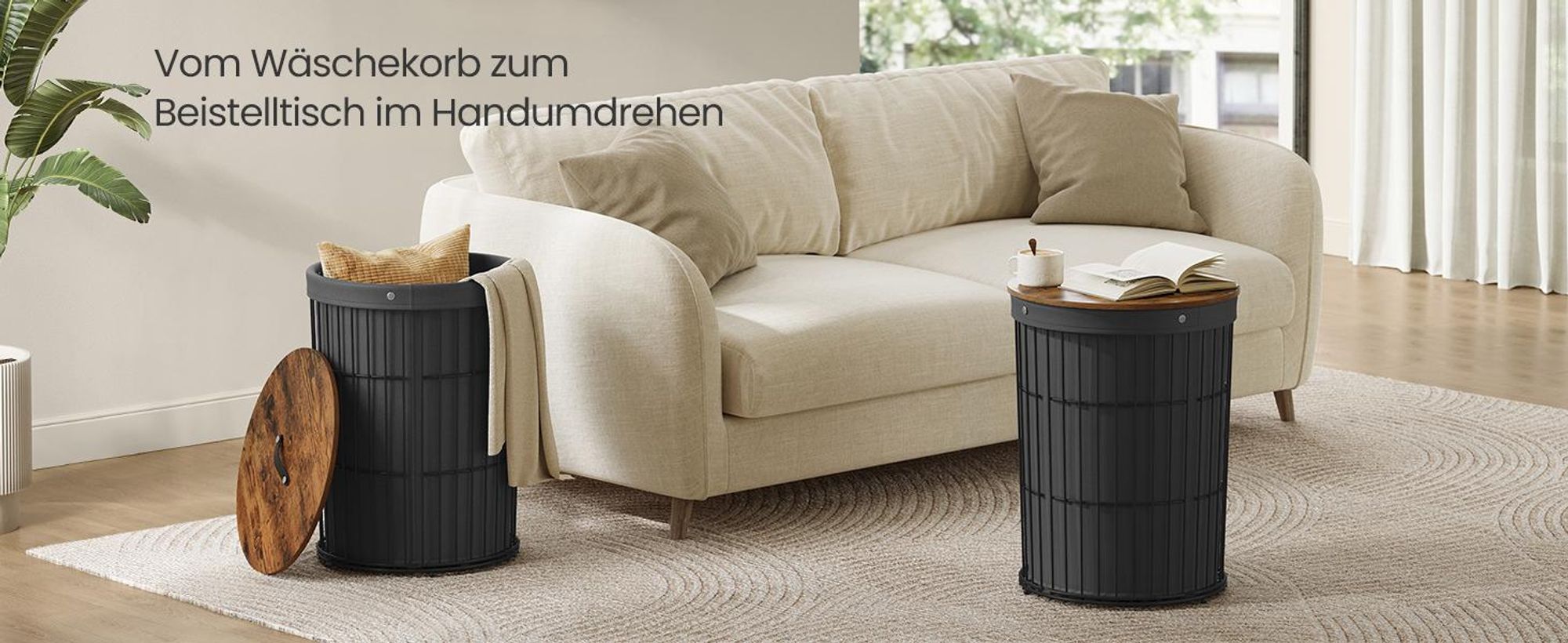 SONGMICS Wäschekorb mit Deckel, Wäschesammler rund, vielseitig, herausnehmbarer Wäschesack, große Kapazität