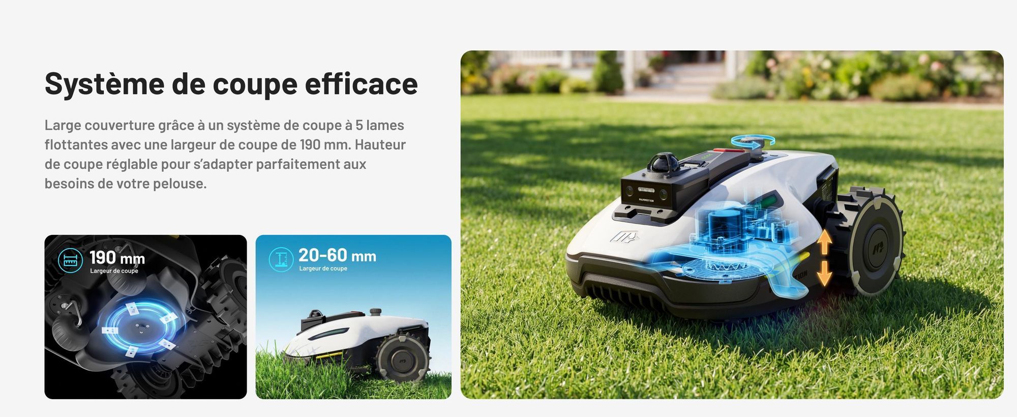 Robot tondeuse Mammotion YUKA Mini 2 1000 avec garage et station de lavage, jusqu’à 1000 m², DropMow, cartographie auto, coupe des bordures, APP