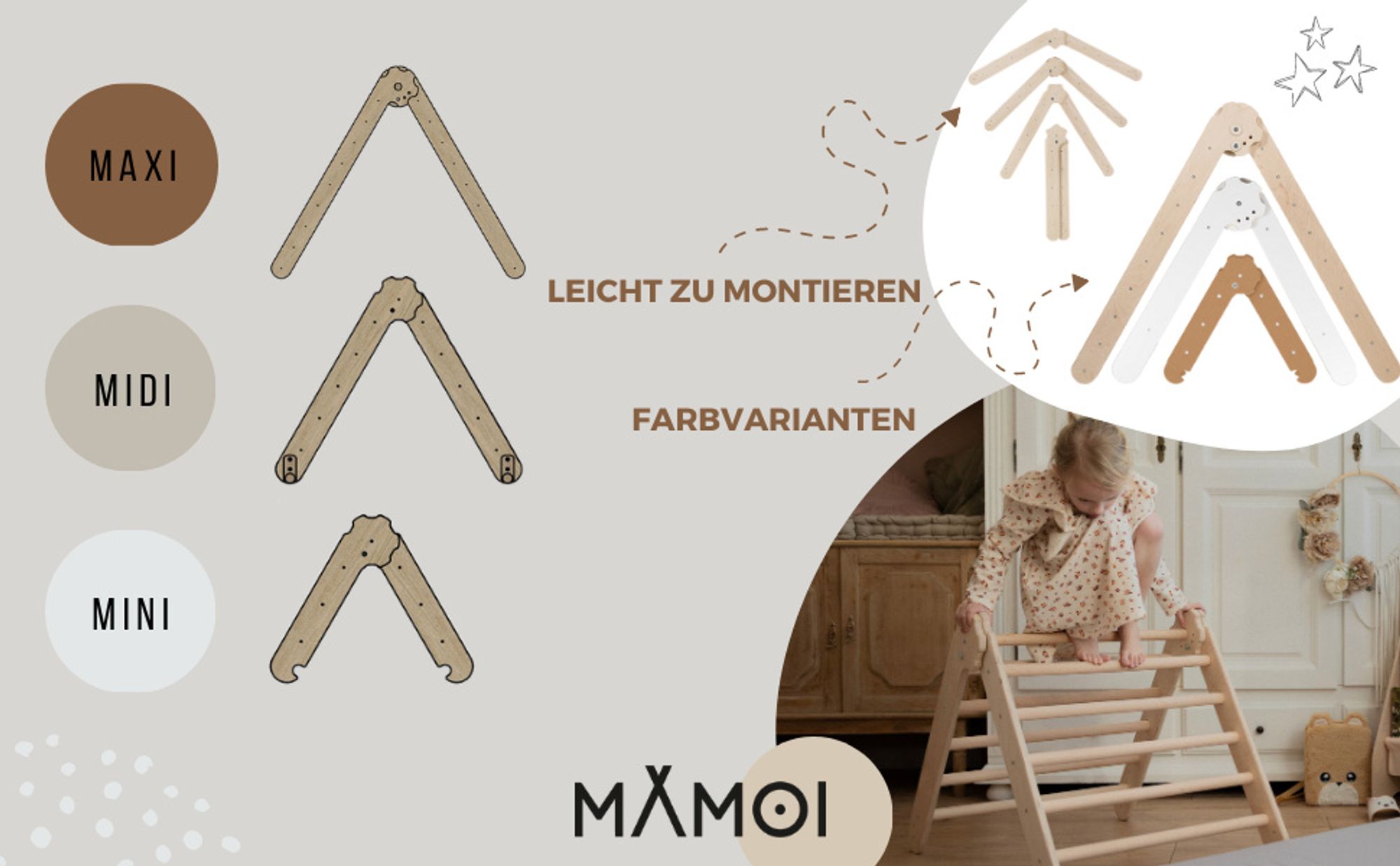 MAMOI® Klettergerüst indoor, Kletterdreieck aus holz, Baby kinder klettern, Kletterturm, Kletterbogen, Mini Holzbogen für spielplatz ab 1/2/3 jahre