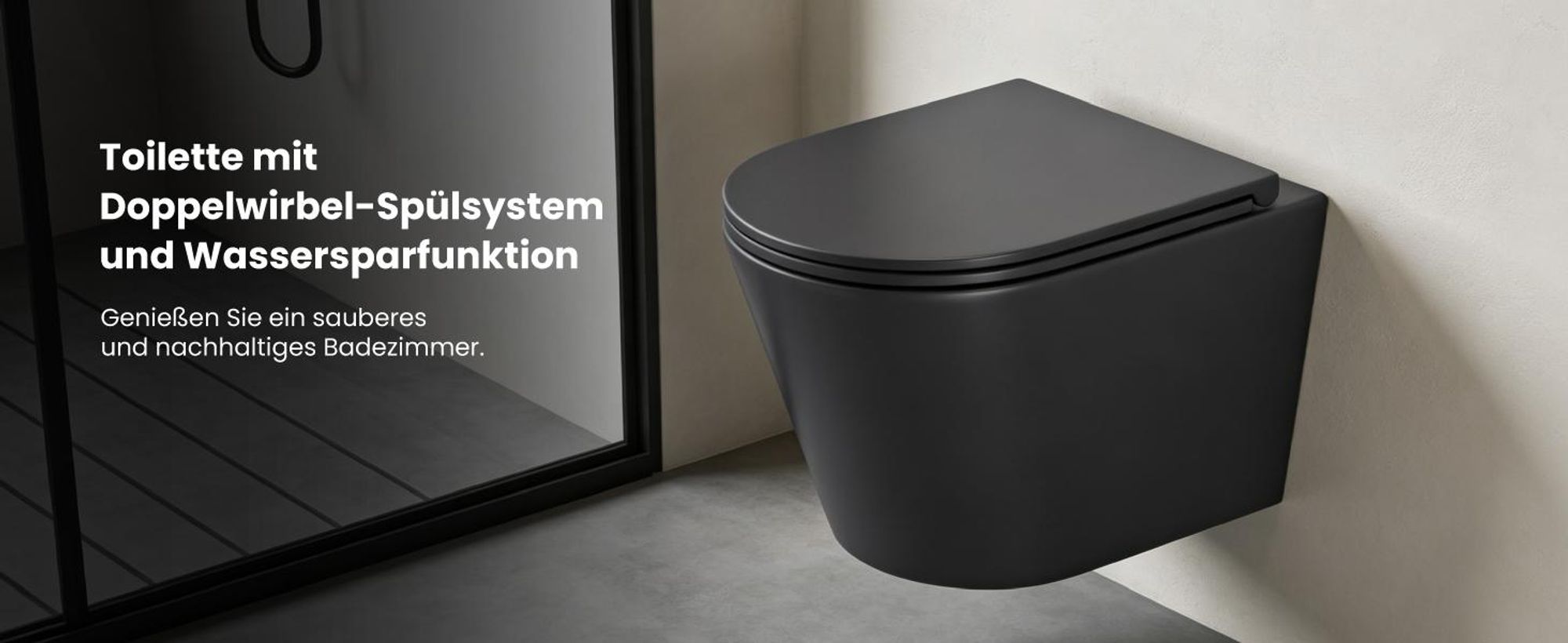 Mai & Mai Hänge WC Schwarz matt mit Softclose Sitz | Wand WC aus keramik spülrandloses WC BTH: 35x51x36cm Aachen108