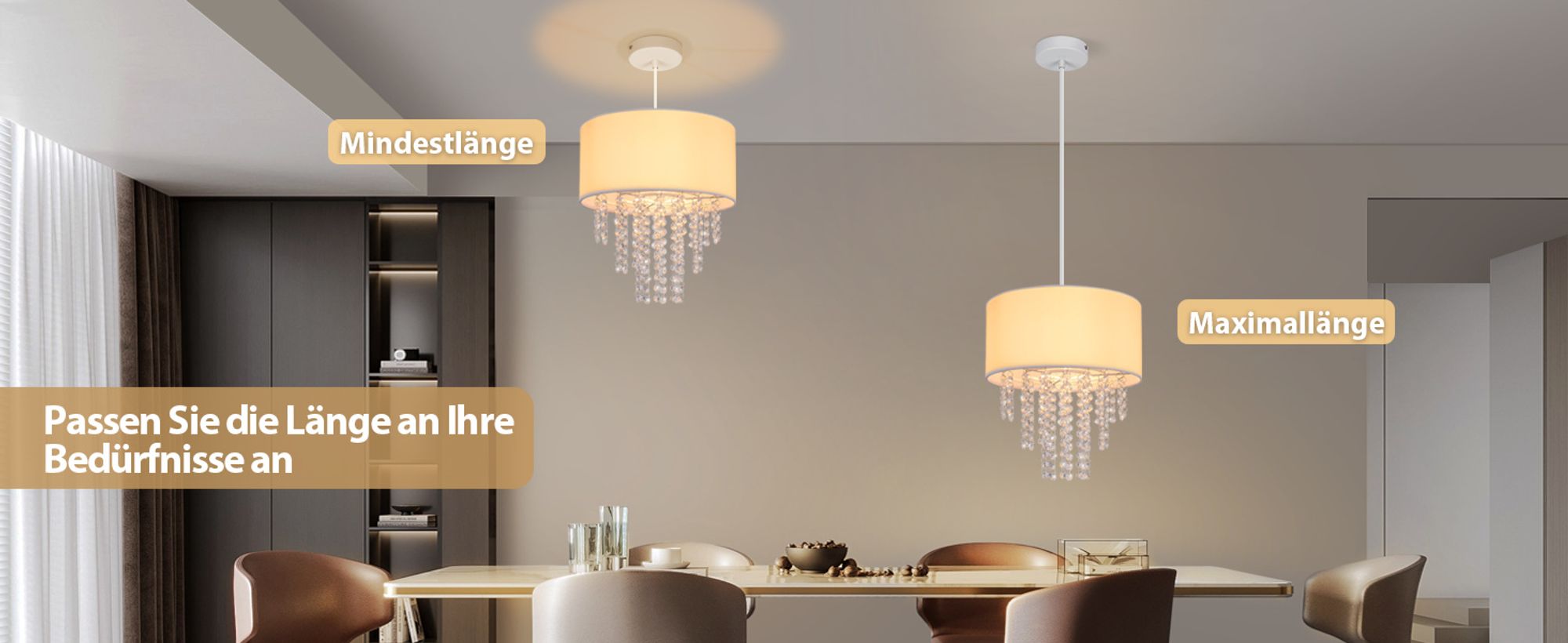 ZMH Hängelampe Wohnzimmer Pendelleuchte Schlafzimmer Hängeleuchte E27 Kristall Stoff Esstischlampe Hängend Modern Esszimmerlampe Esszimmer Pendellampe Design für Esstisch (Ohne Leuchtmittel)