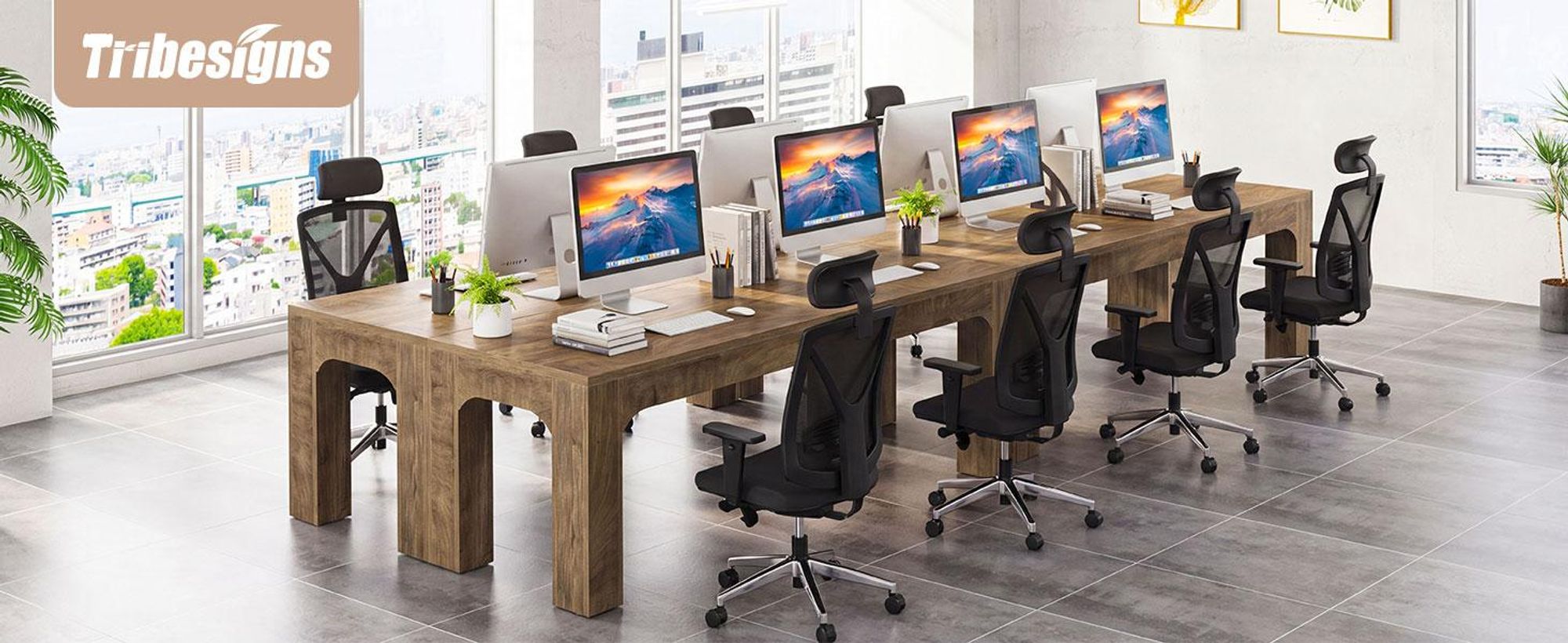Tribesigns Schreibtisch, 180 cm extra lang| Doppel-Computertisch, Dicke Holzplatte, robuste Beine, rustikaler großer Schreibtisch für Homeoffice
