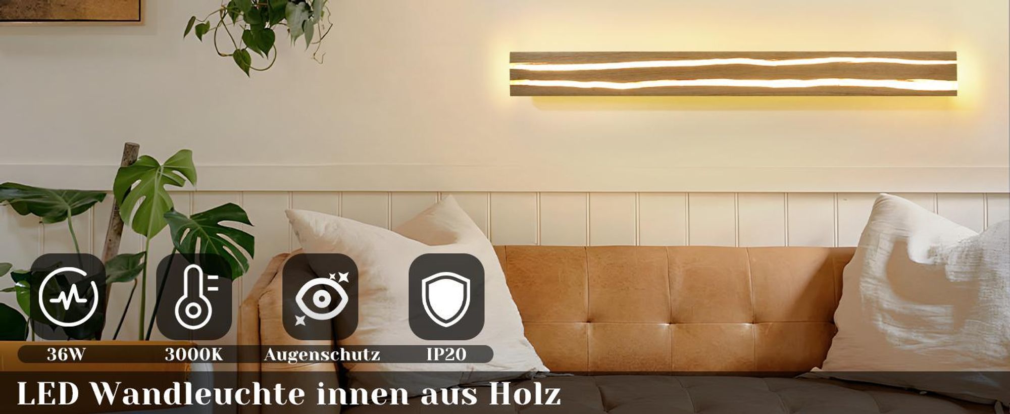 ZMH dřevěné nástěnné světlo LED 16W 100CM nástěnné světlo vnitřní dřevěná noční lampa teplá bílá pro ložnici