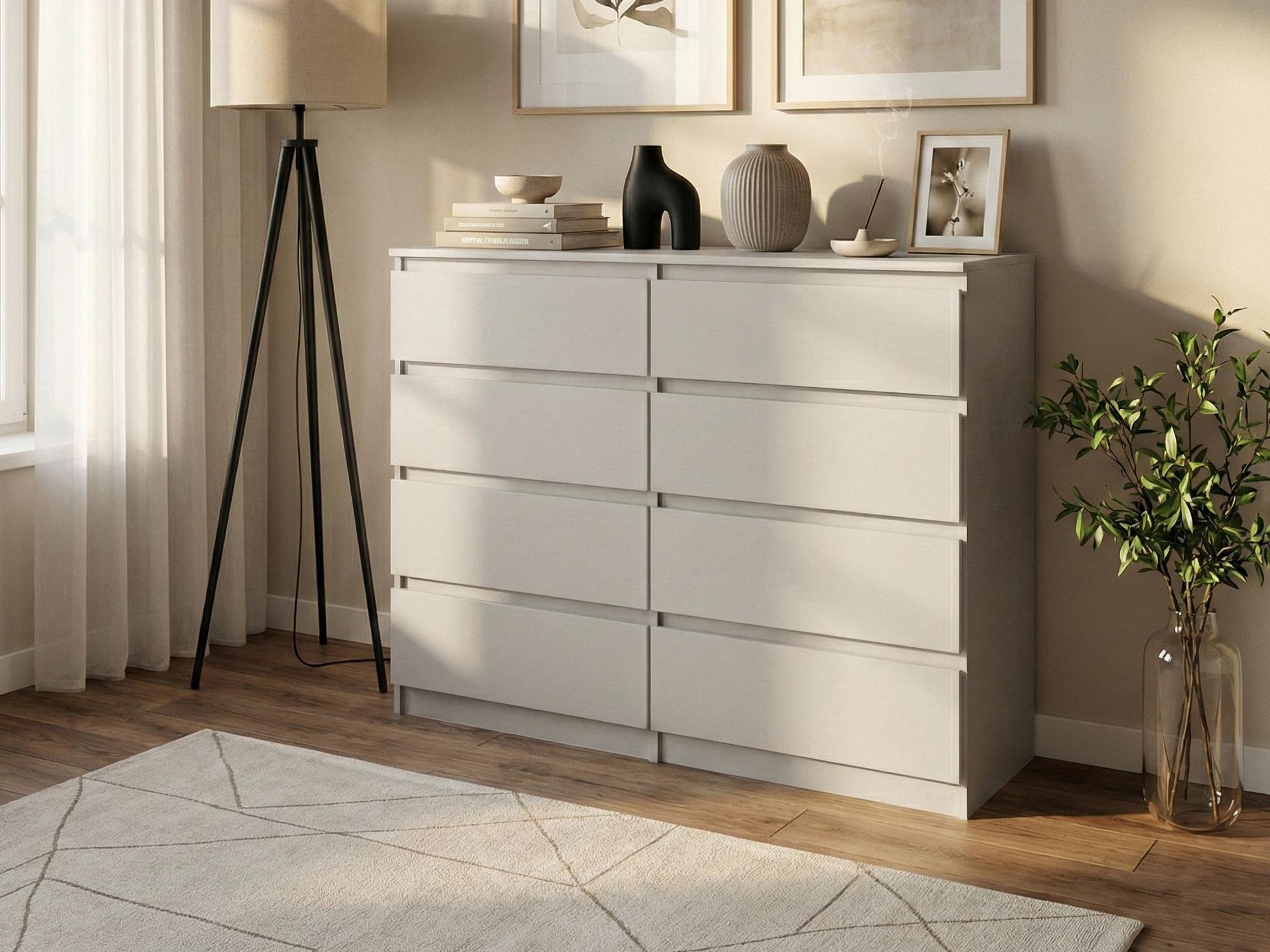 BEAUTYSOFA | Kommode LEMON 100 cm Kaschmir, Sideboard mit 8 Schubladen, Modernes Aufbewahrungsschrank für Schlafzimmer, Wohnzimmer und Flur