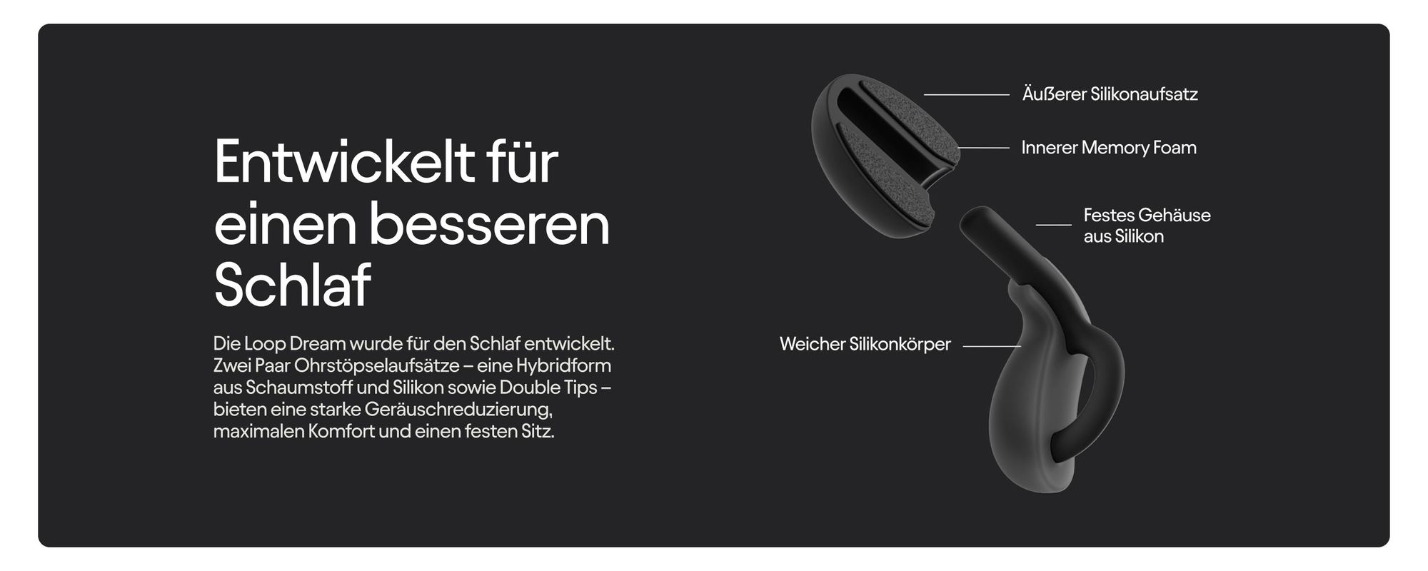 Loop Dream Ohrstöpsel aus Silikon & Memory-Schaum für erholsamen Schlaf, 27 dB SNR