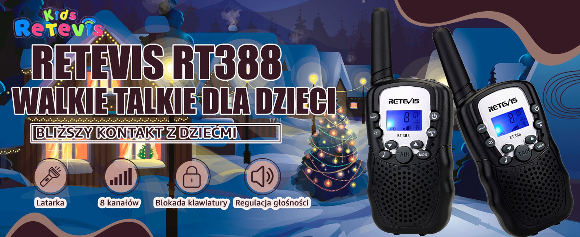 Krótkofalówka Retevis RT388 dla dzieci, zabawka od 4-12 lat, radio z latarką VOX, prezent świąteczny do gier kempingowych