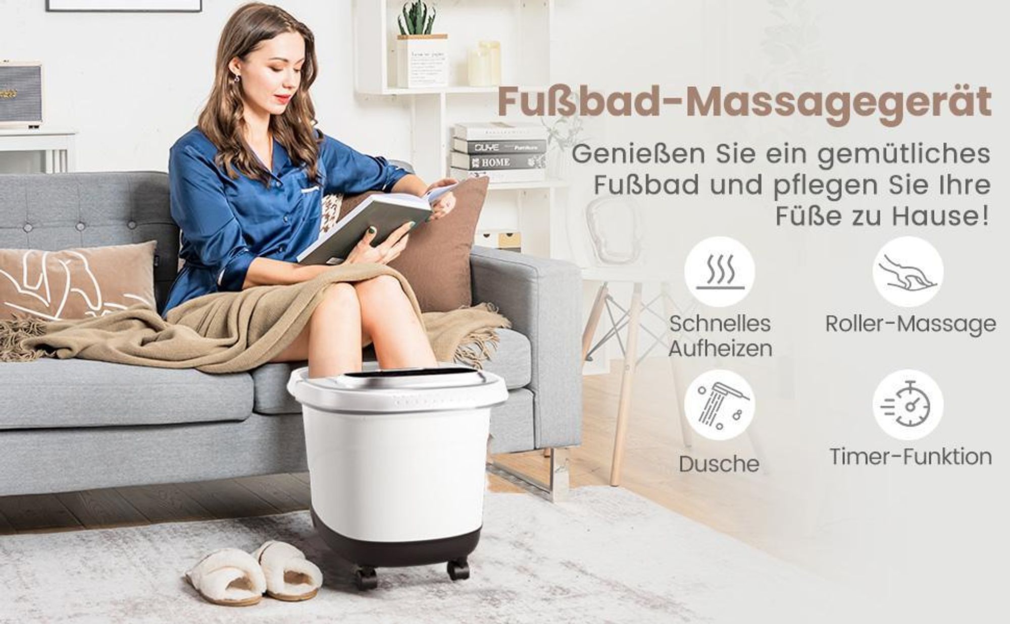 COSTWAY Fußsprudelbad 500W, Fußbad Shiatsu-Massagegerät mit 35-48℃ Heizung & Massagerollen, elektrische Fußbadewanne Fußmassage 10-60min Timer Braun