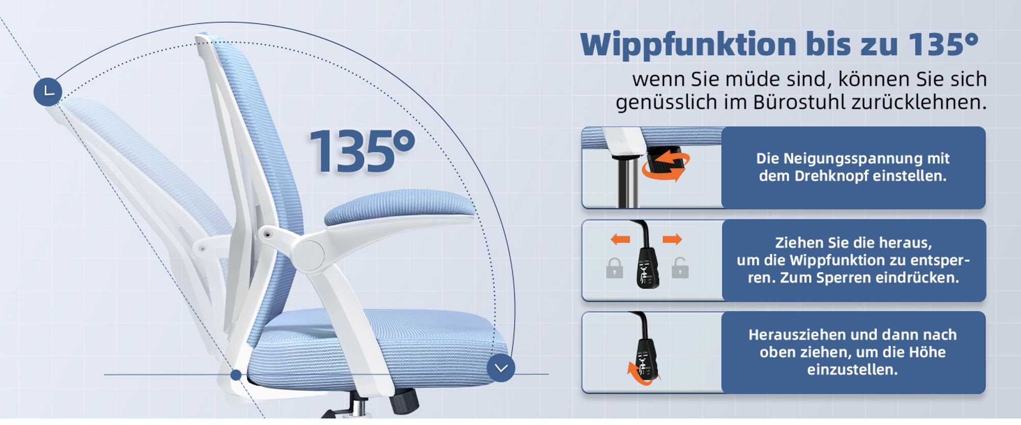 Aiibot Bürostuhl,Bürostuhl Ergonomischer mit klappbaren Armlehnen Schreibtischstuhl Armlehnen Höhenverstellbarer Drehstuhl Chefsessel bürostuhl 150 kg