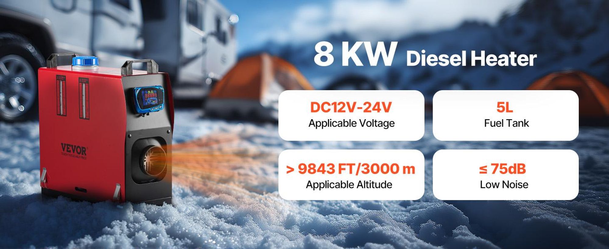 VEVOR 12V 2KW Diesel-Luftheizung Dieselheizung Standheizung Luft-Dieselheizung mit Schalldämpfer, 10L Tank, LCD-Schalter für Autos, Busse, Wohnmobile, Lkw, Baumaschinen, Vertikaler Typ-h, Rot-b