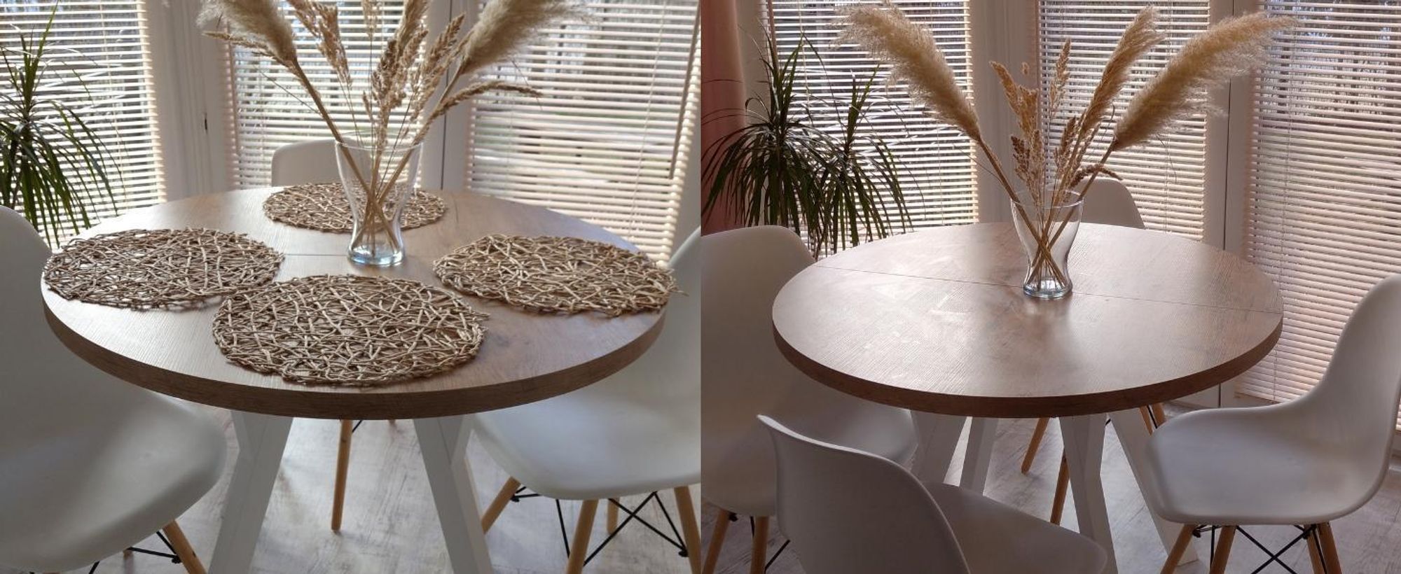 Runder Ausziehbarer Tisch für Esszimmer, PERO, Loft-Stil, Skandinavische, Durchmesser: 100 / 150 cm, Farbe: Eiche Lefkas / Weiß