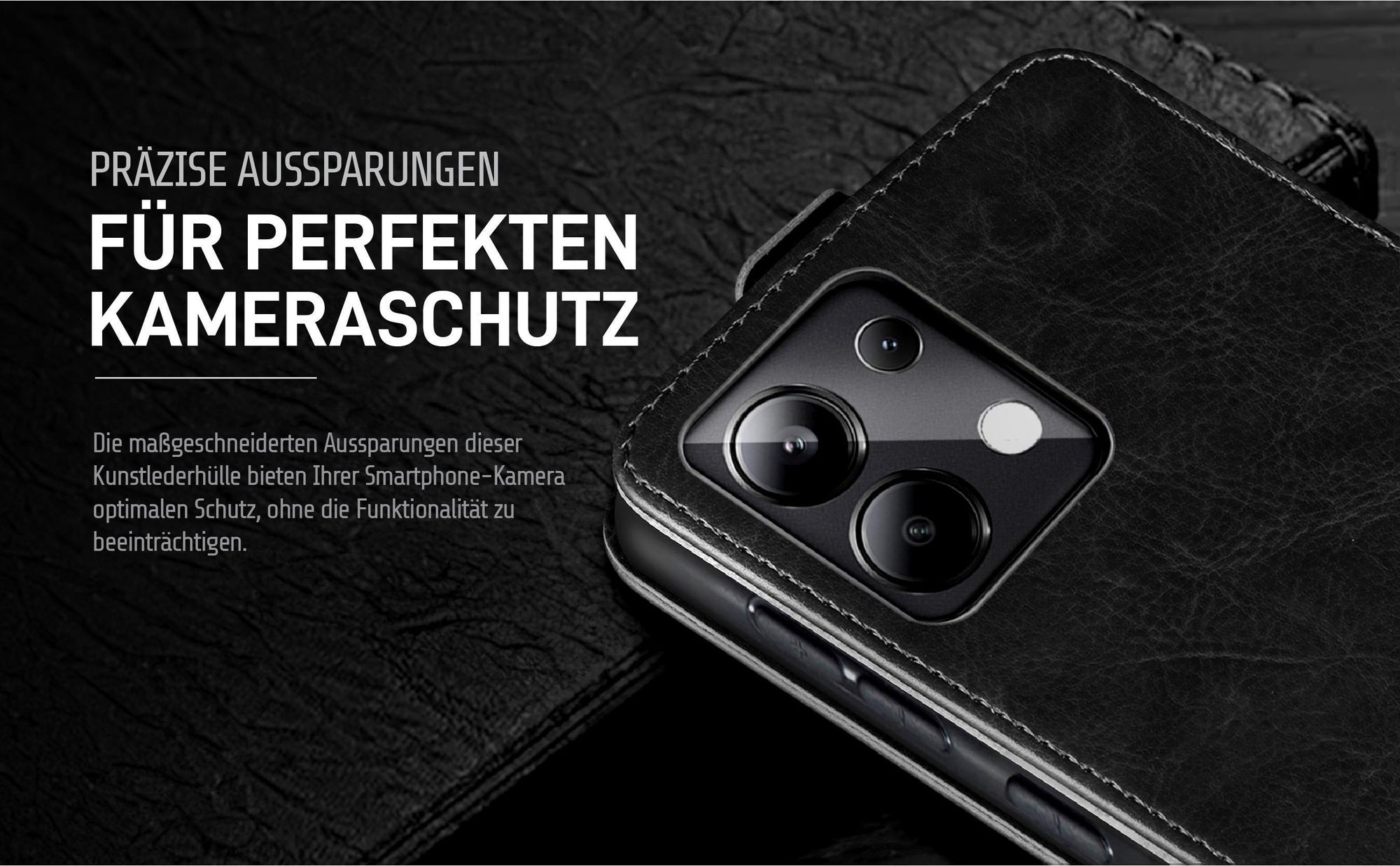 Klapphülle in Schwarz mit Kameraausschnitt für Xiaomi Redmi Note 13