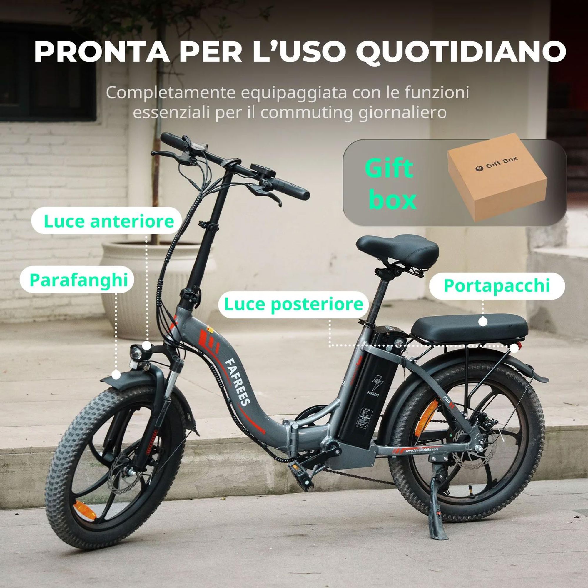 FAFREES F20 Bicicletta Elettrica - Motore 250W Batteria 36V18Ah Ruote 20'' Freno a Disco Meccanico - Grigio