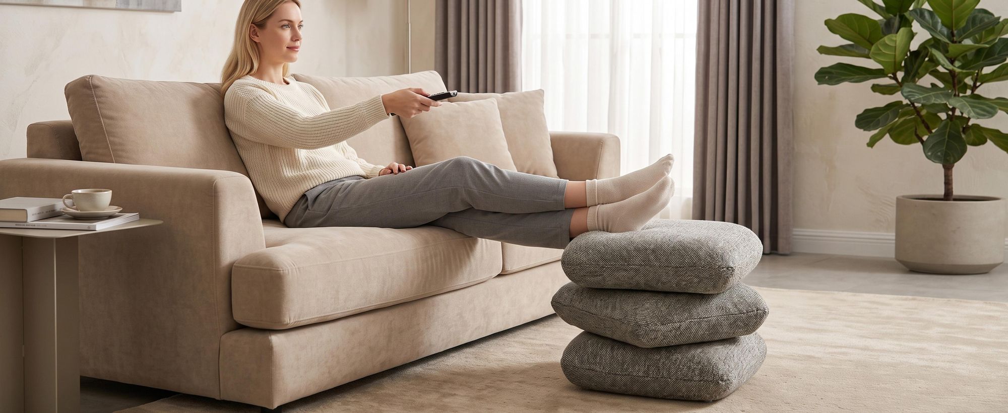 Dohome, sedacia podložka z boucle, otočná o 360°, moderný taburet, podnožka do obývačky, spálne alebo chodby, sivá farba