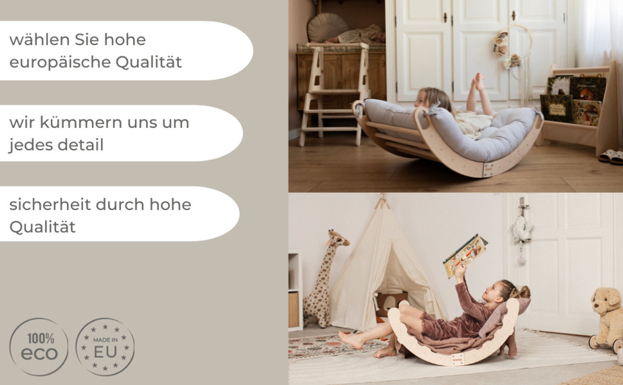 MAMOI® Kletterbogen, Kletterdreieck, Baby klettern, Regenbogenwippe aus holz, Holzbogen für Kinder, Spielplatz, Klettergerüst indoor ab 1 jahr 2/3 jah